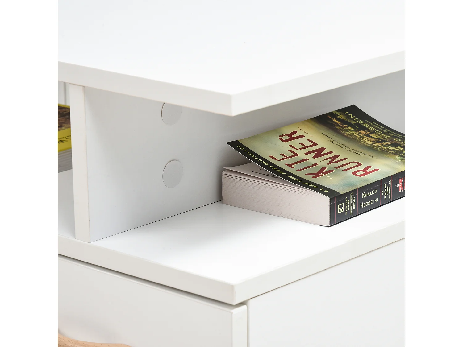 Table basse rectangulaire design scandinave 100L x 50l x 40H cm niche + tiroir & placard bois massif pin panneaux particules blanc