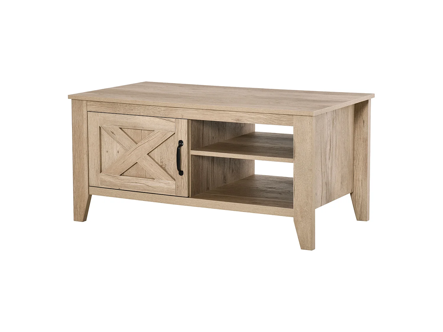 Table basse rectangulaire style rural chic placard avec étagère 2 niches MDF aspect bois clair