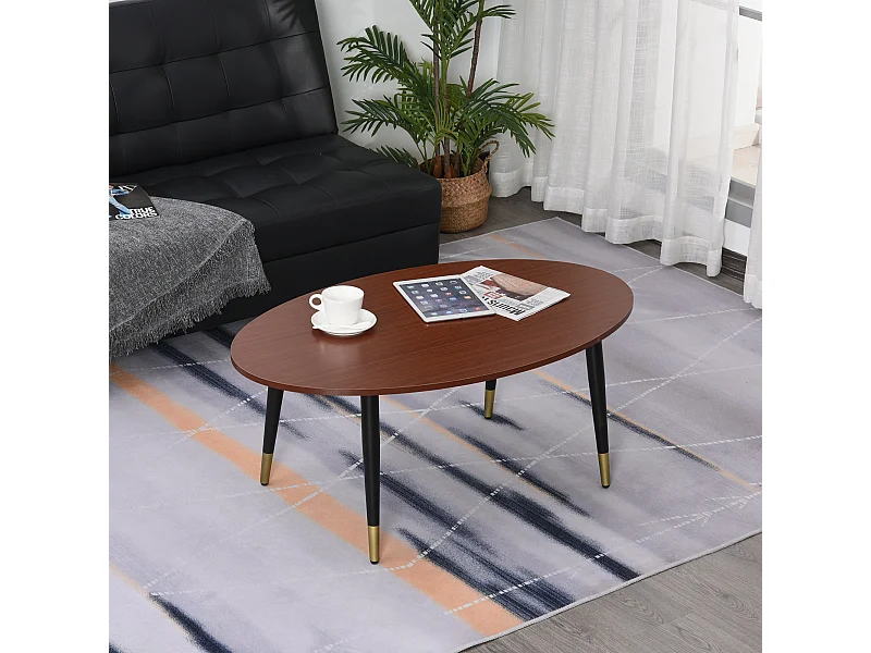 Table basse table d'appoint ovale multifonctionnelle dim. 100 x 60 x 42 cm aspect teck foncé