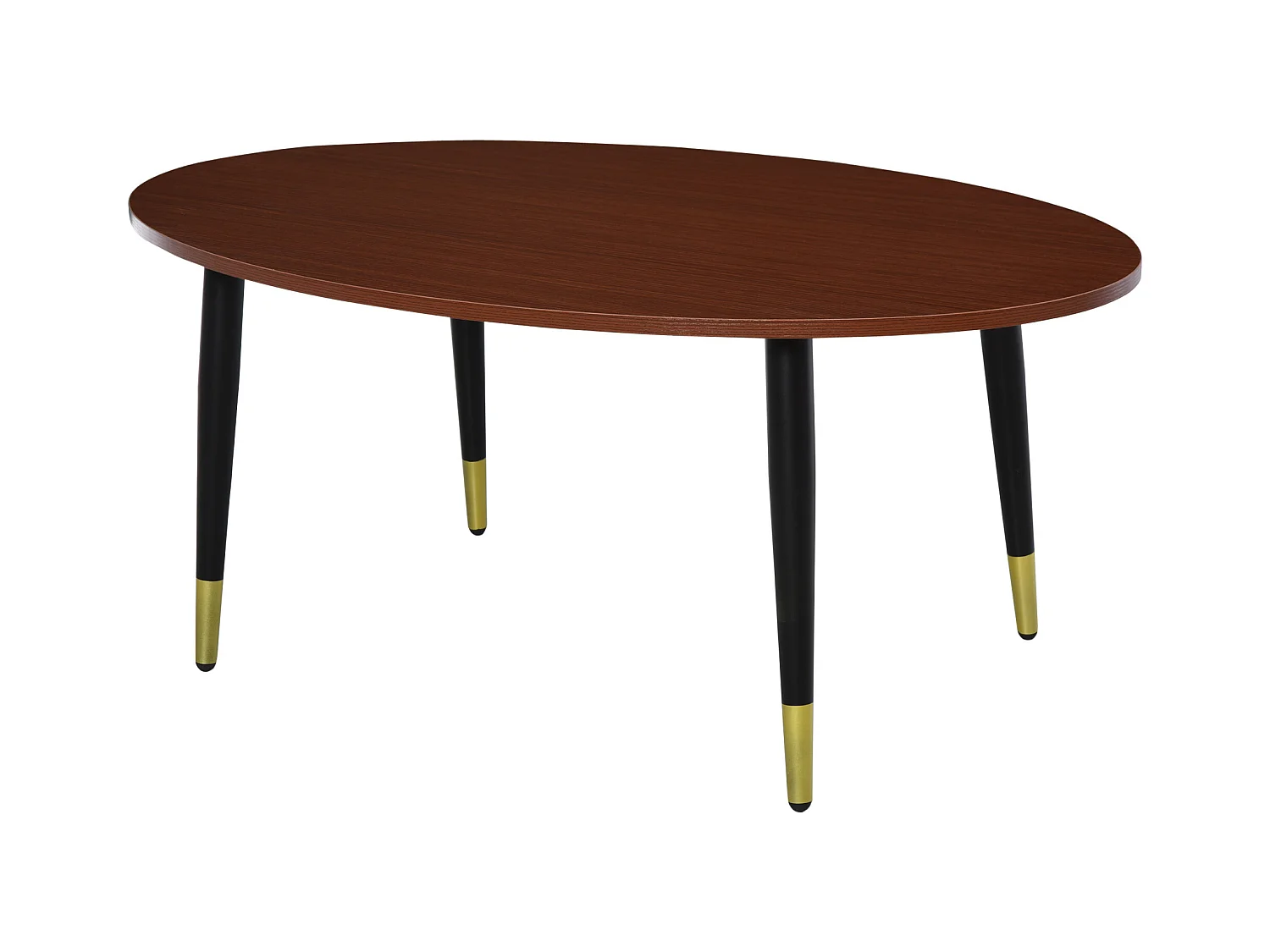 Table basse table d'appoint ovale multifonctionnelle dim. 100 x 60 x 42 cm aspect teck foncé