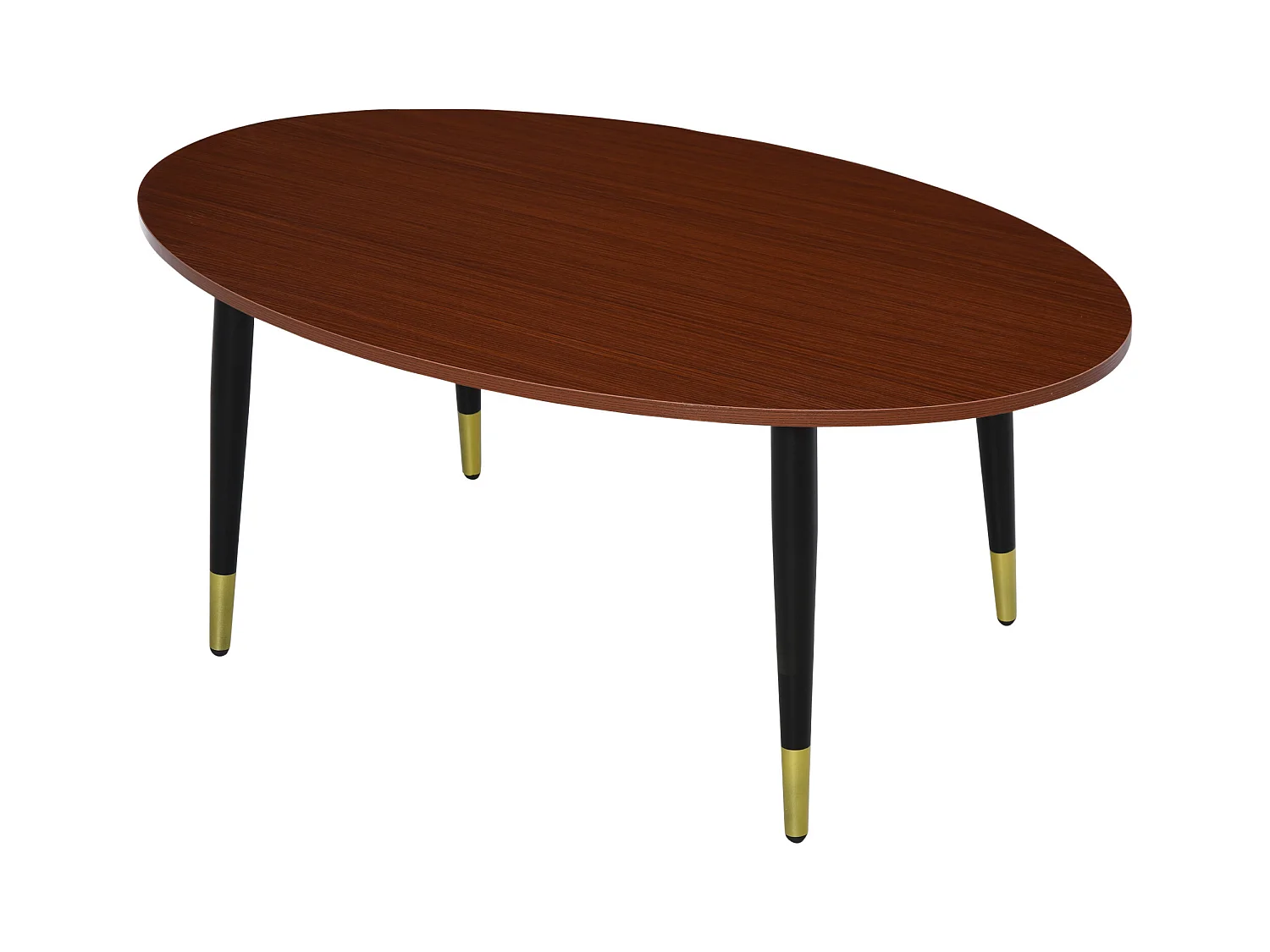 Table basse table d'appoint ovale multifonctionnelle dim. 100 x 60 x 42 cm aspect teck foncé