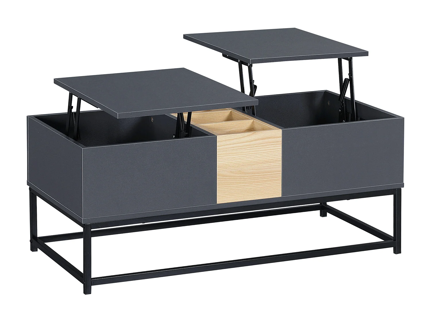 Table basse relevable double plateau multi-rangement - dim. 100L x 50l x 42H cm - acier panneaux coloris pin gris