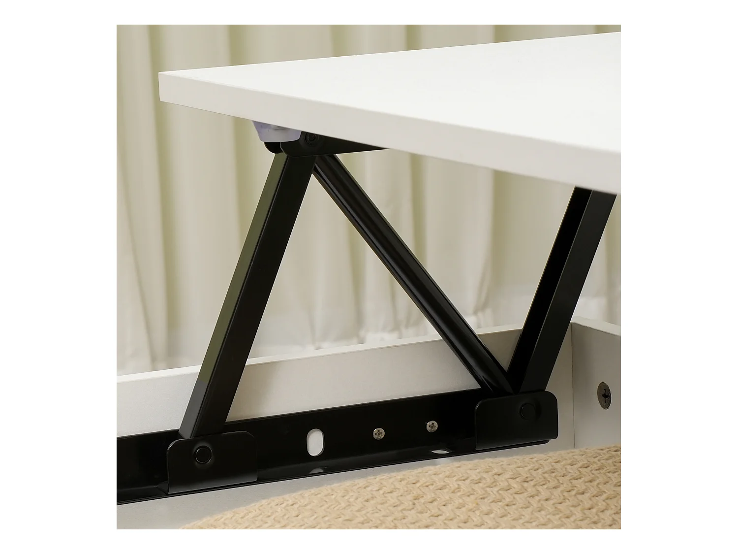 Table basse relevable - tiroir, coffre de rangement - dim. 100L x 50l x 49H cm - blanc aspect bois clair