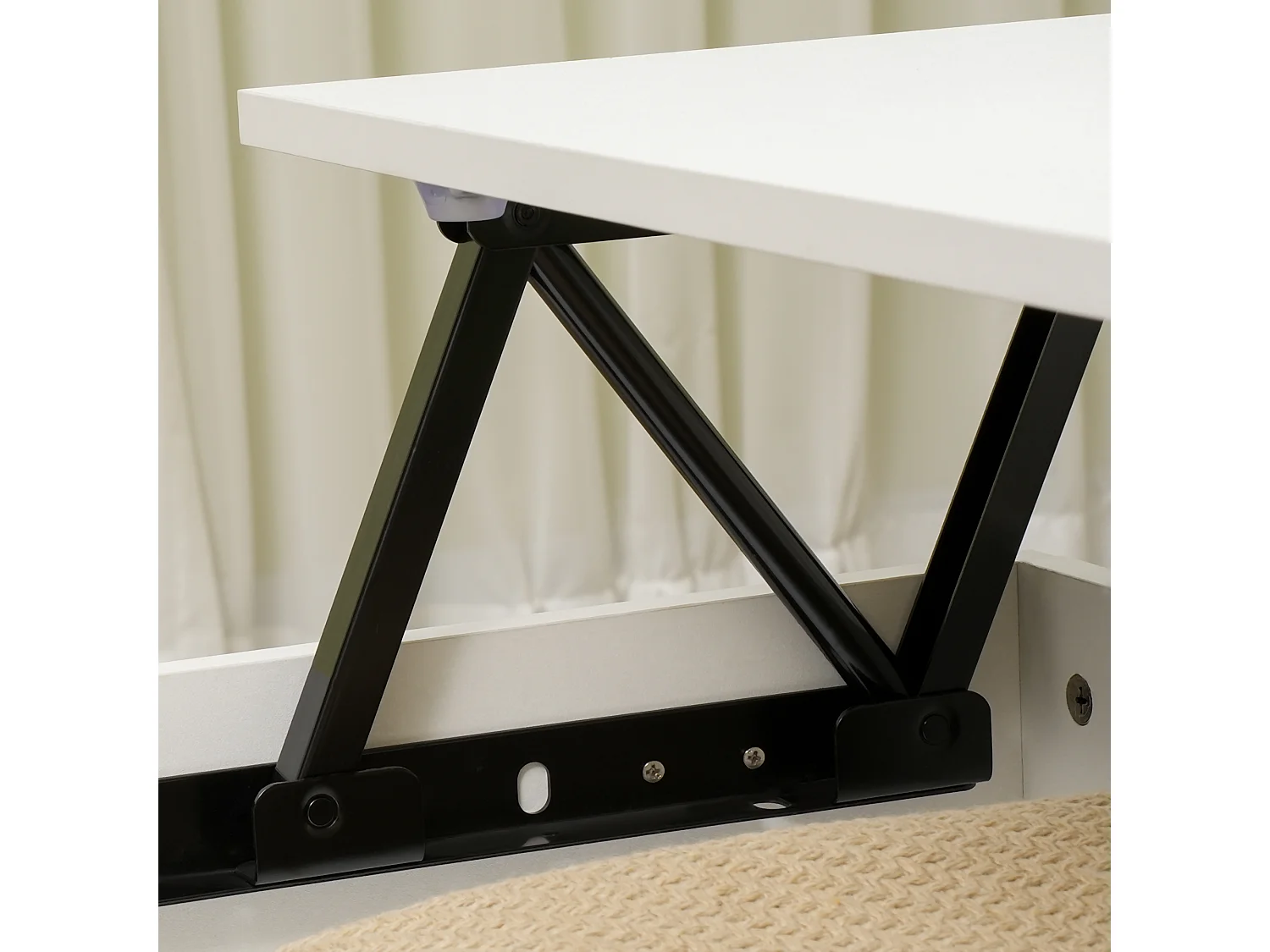 Table basse relevable - tiroir, coffre de rangement - dim. 100L x 50l x 49H cm - blanc aspect bois clair