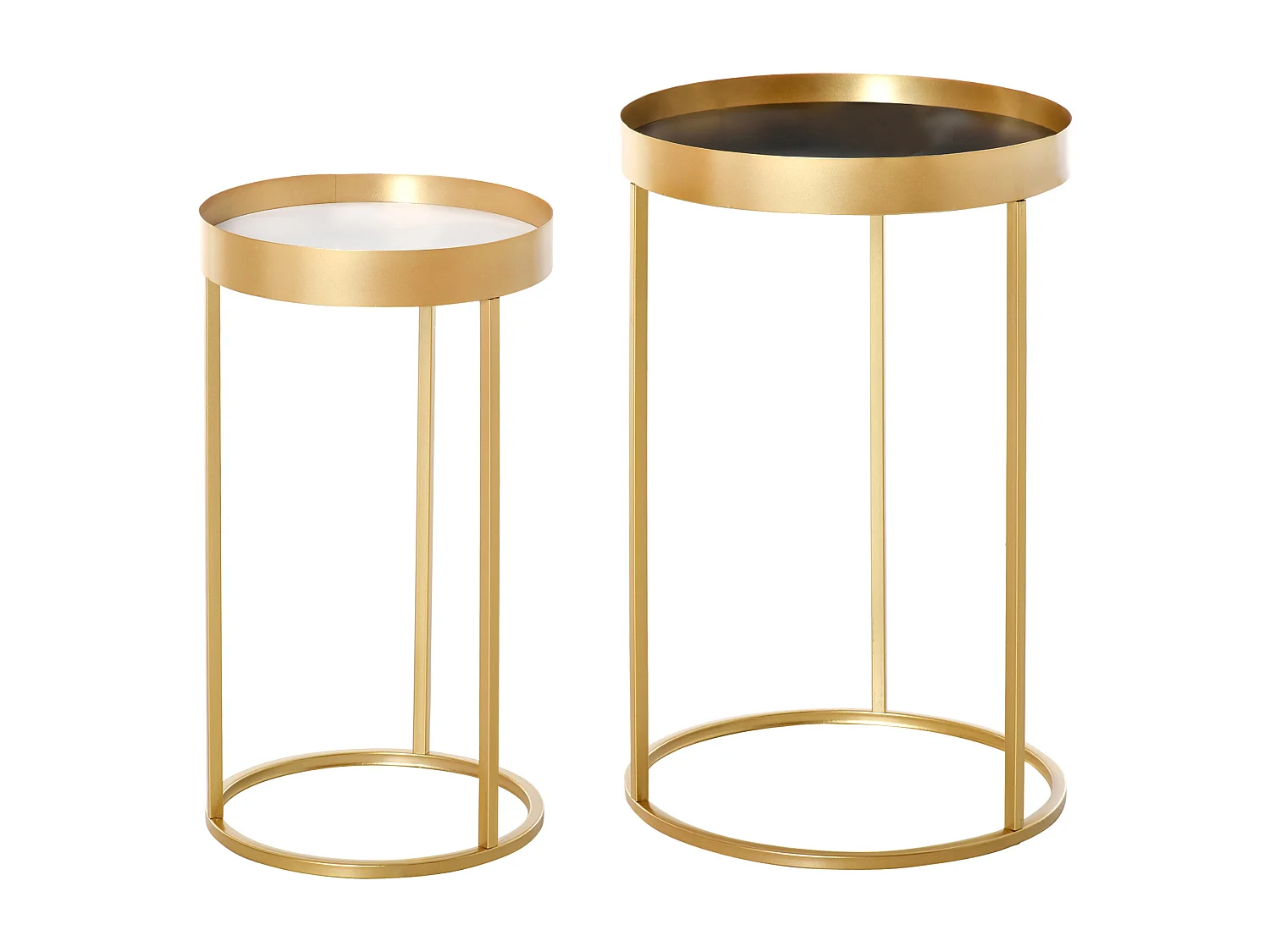 Tables gigognes lot de 2 tables basses rondes design style art déco Ø 39 et Ø 30 cm métal doré MDF blanc et noir