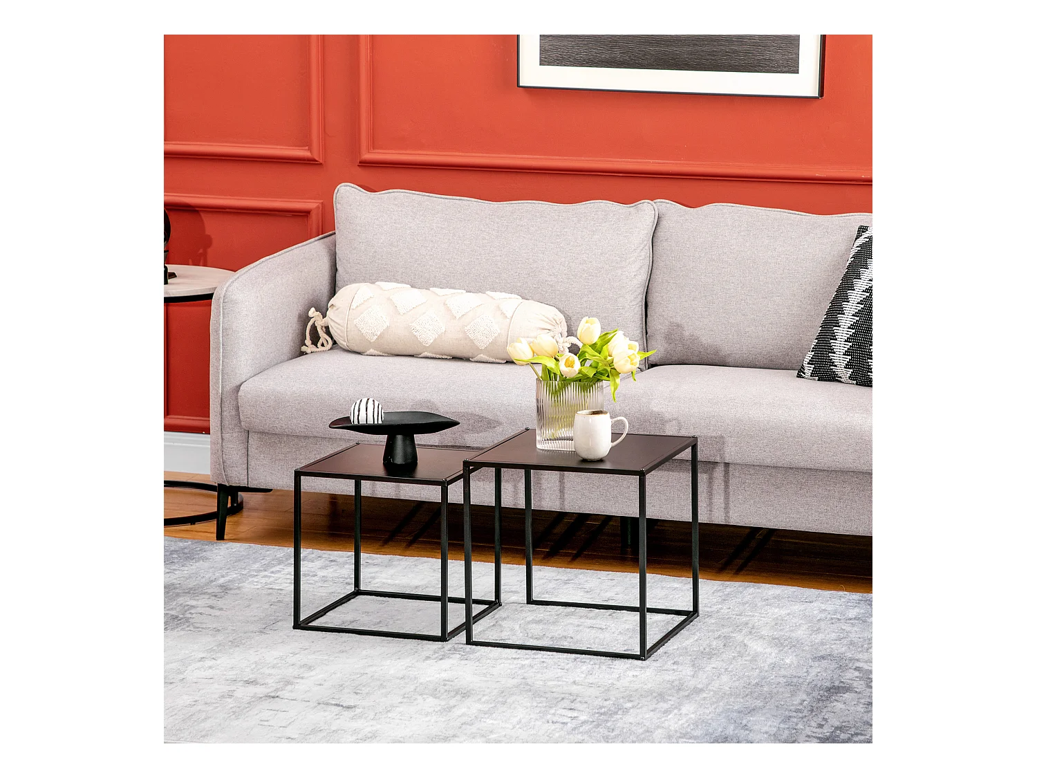 Lot de 2 tables basses gigognes carrées design contemporain encastrable acier noir