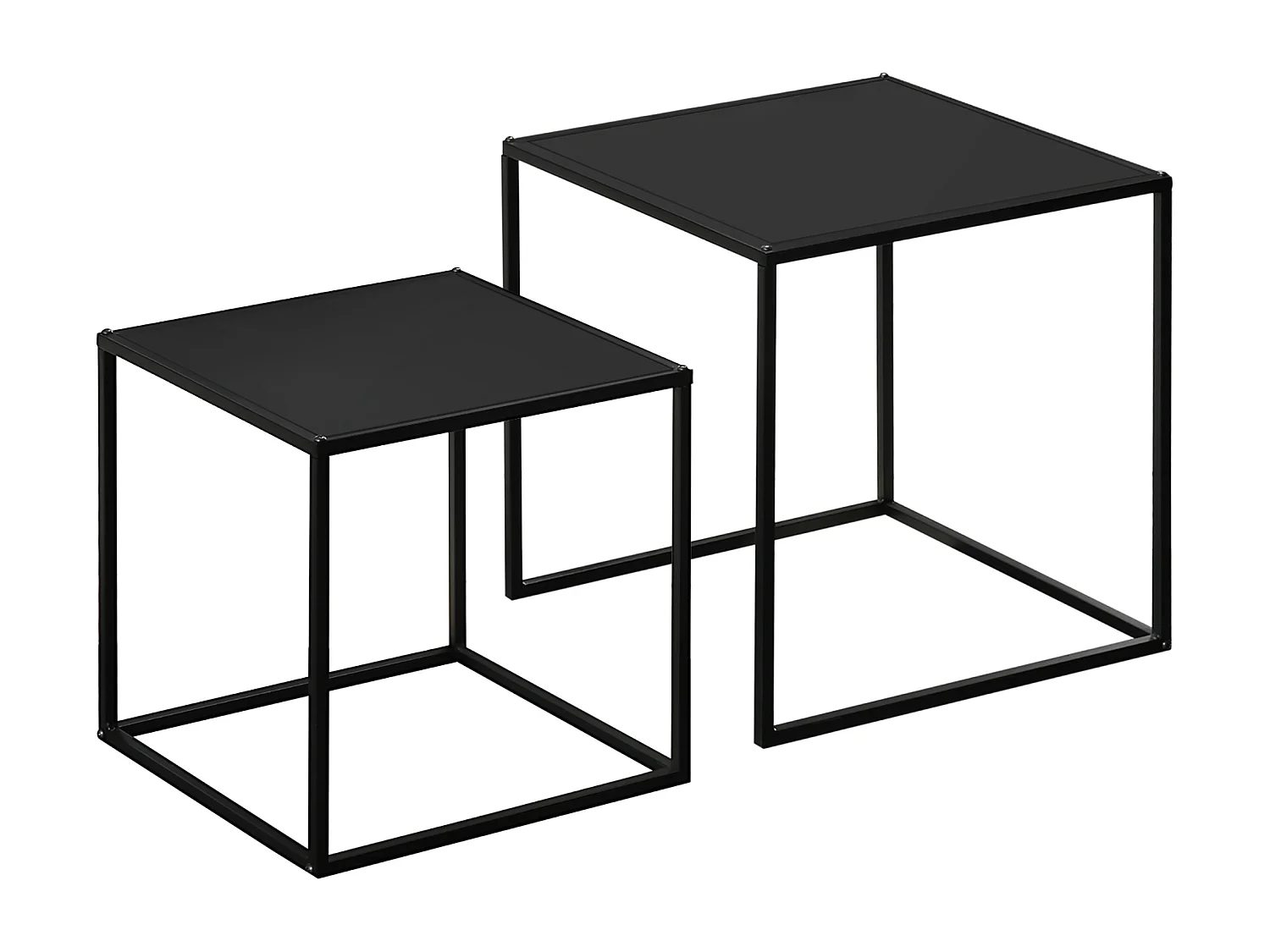 Lot de 2 tables basses gigognes carrées design contemporain encastrable acier noir