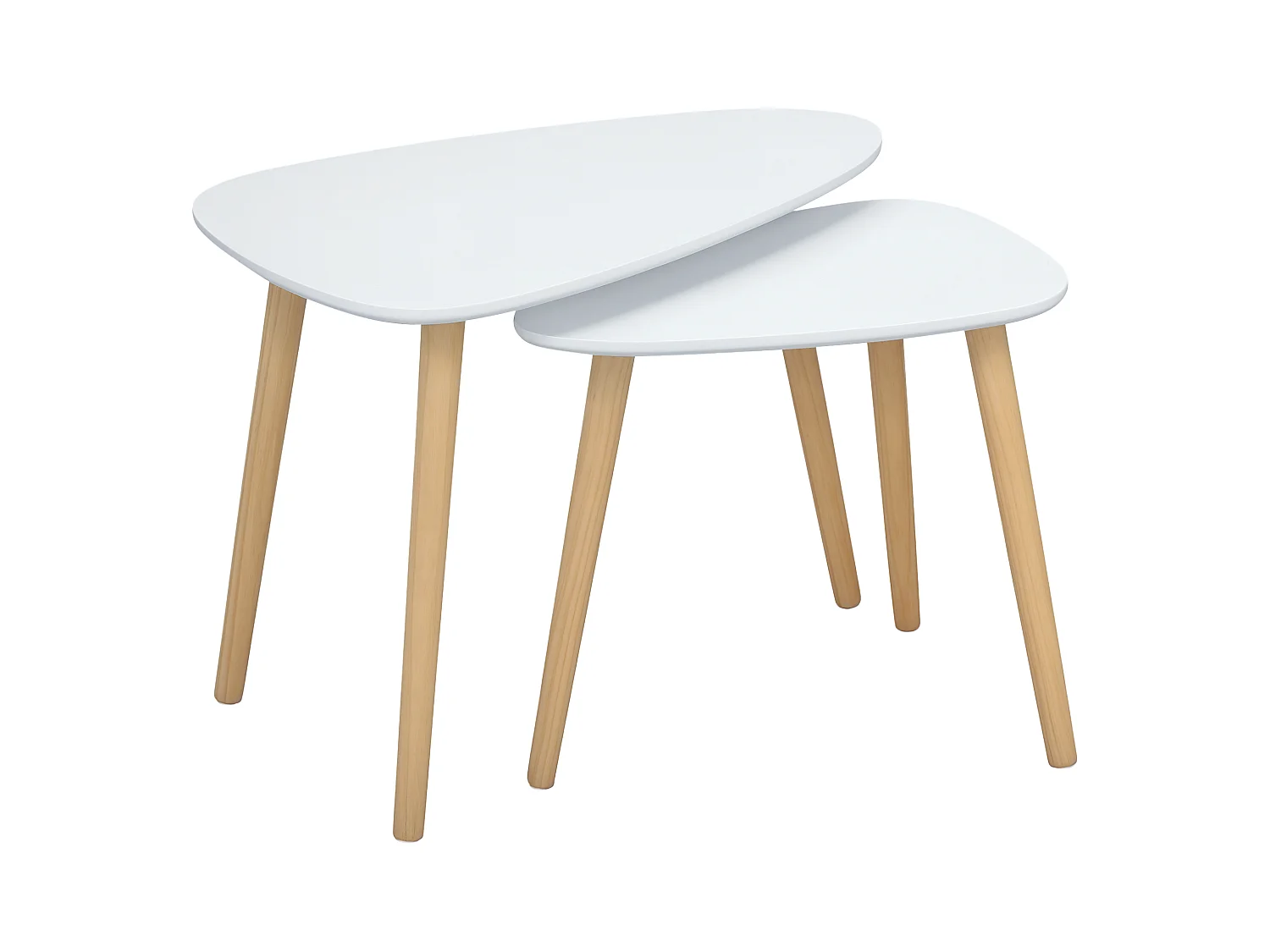 Lot de 2 tables basses gigognes design scandinave bicolore bois clair blanc pieds effilés bois de pin