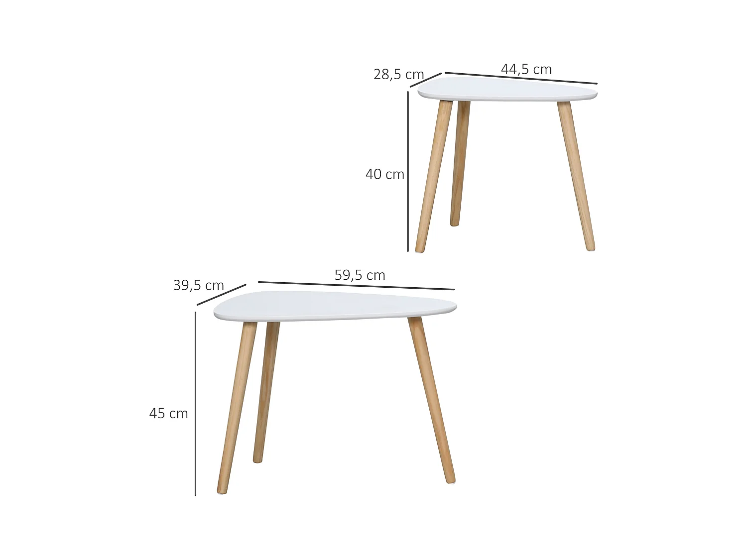 Lot de 2 tables basses gigognes design scandinave bicolore bois clair blanc pieds effilés bois de pin