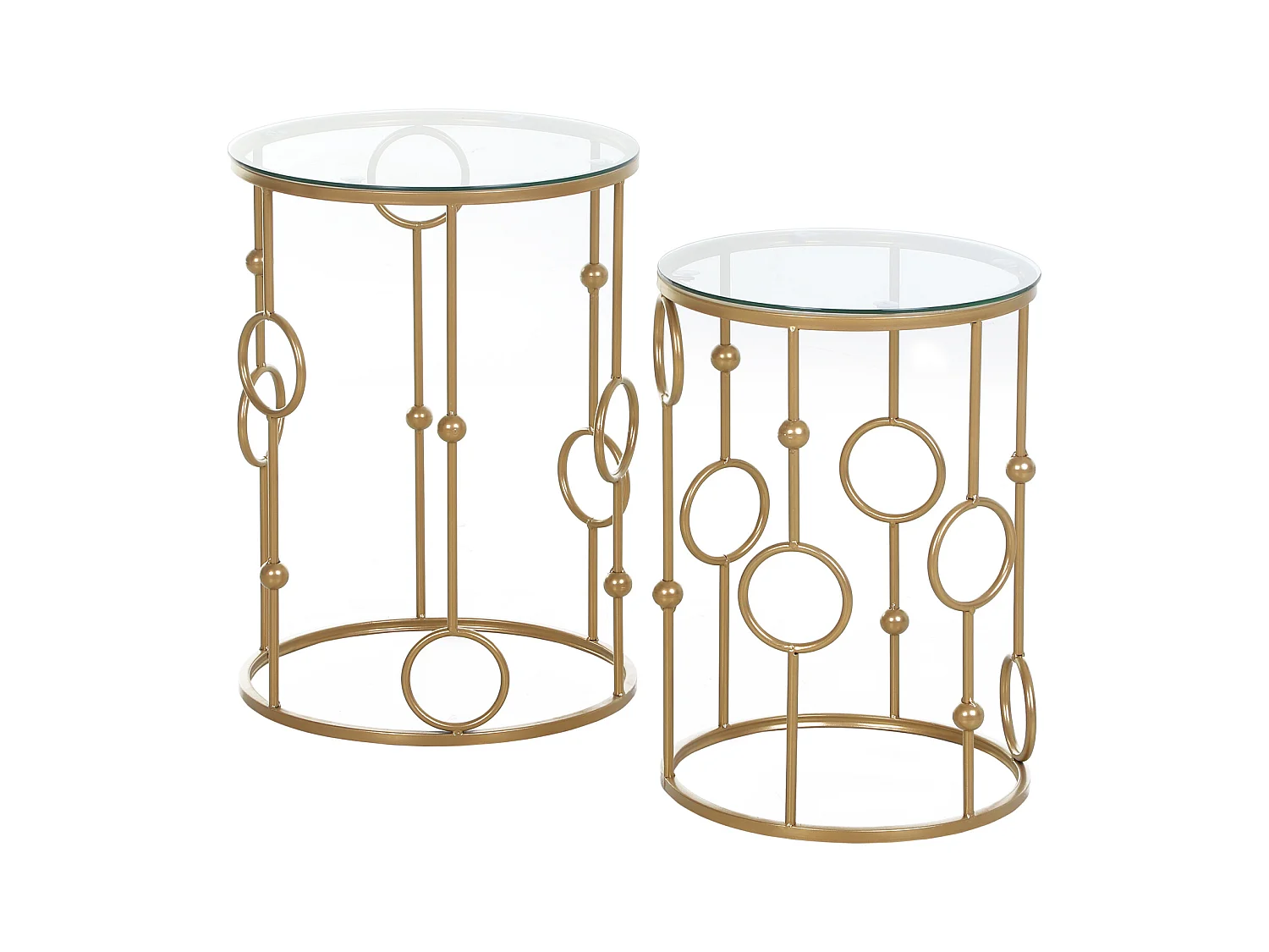 Tables gigognes lot de 2 tables basses rondes design style art déco Ø 41 et Ø 36 cm métal doré verre trempé 5 mm
