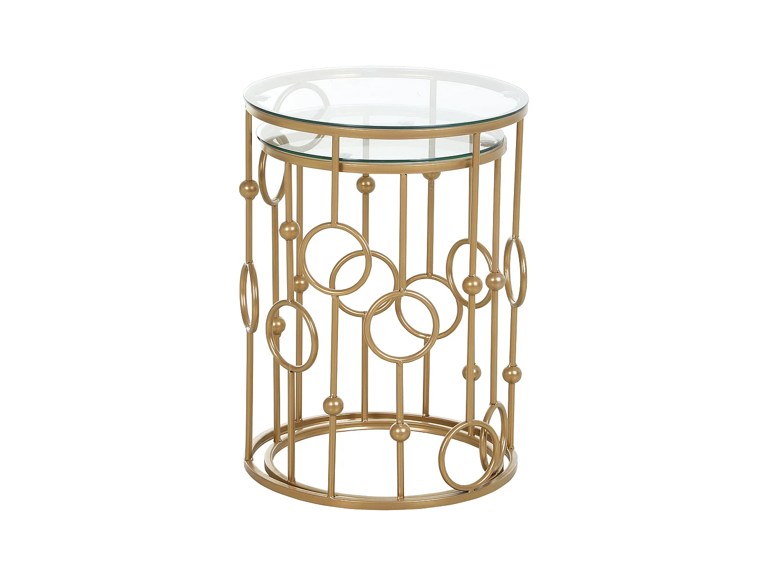 Tables gigognes lot de 2 tables basses rondes design style art déco Ø 41 et Ø 36 cm métal doré verre trempé 5 mm