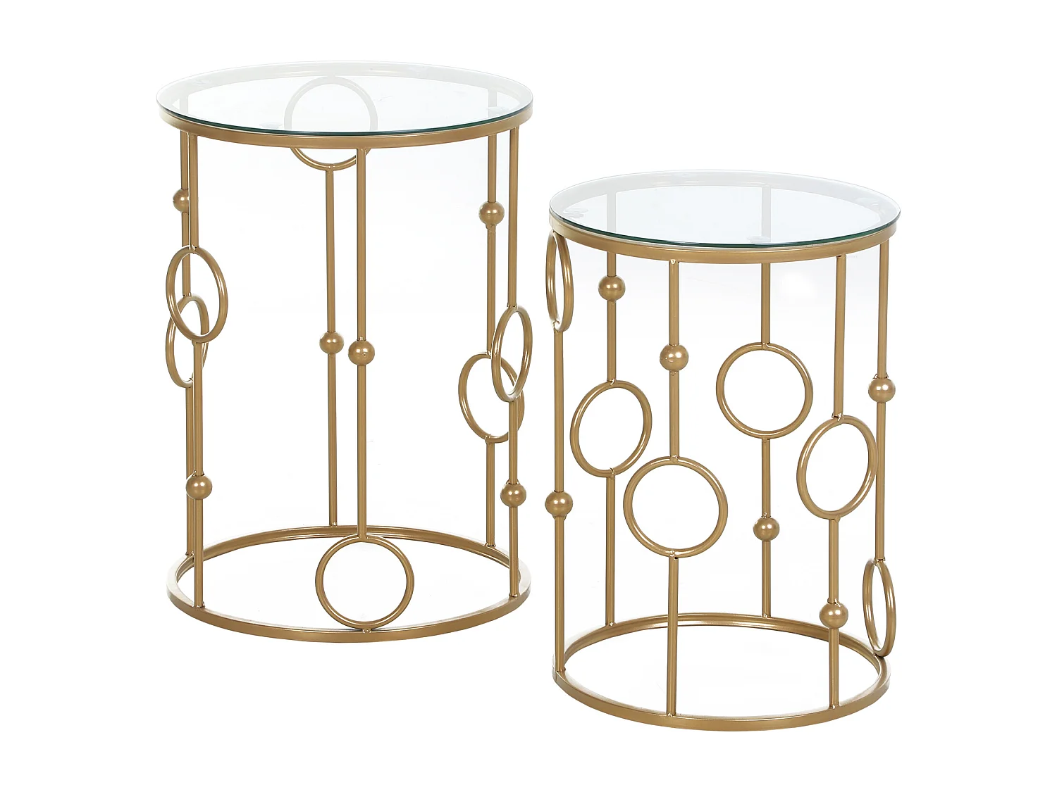 Tables gigognes lot de 2 tables basses rondes design style art déco Ø 41 et Ø 36 cm métal doré verre trempé 5 mm