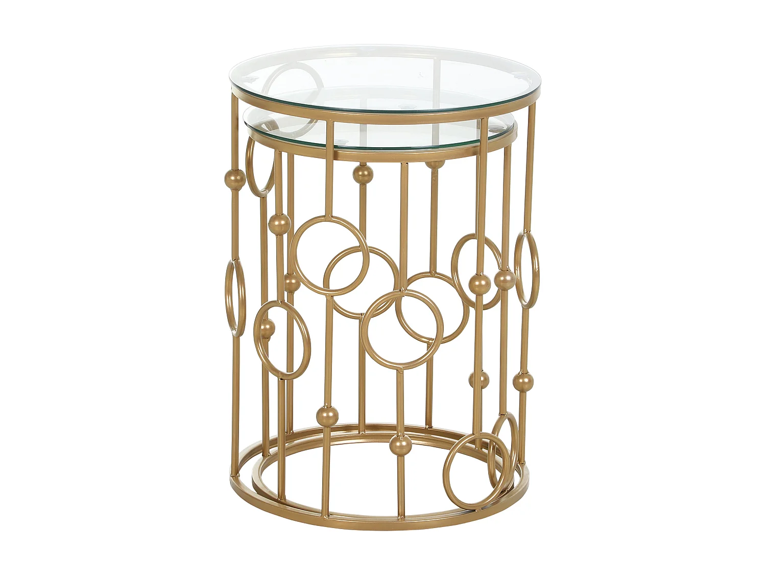 Tables gigognes lot de 2 tables basses rondes design style art déco Ø 41 et Ø 36 cm métal doré verre trempé 5 mm