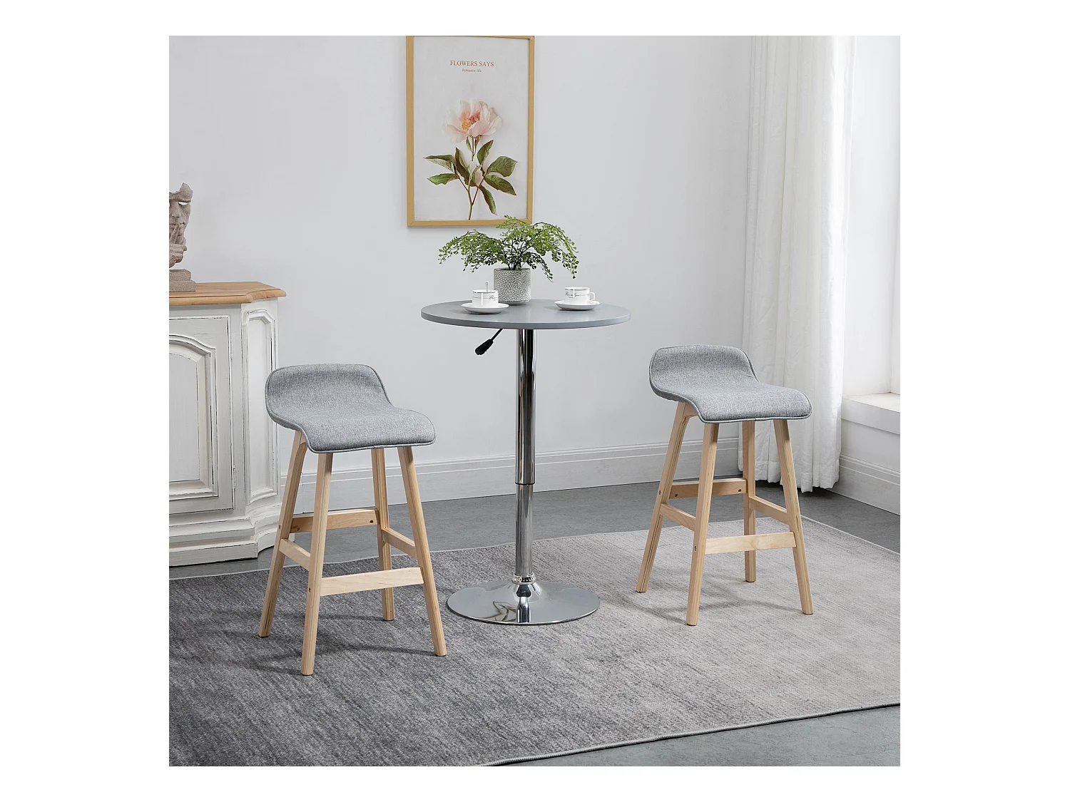 Tabourets de bar style scandinave - lot de 2 tabourets de bar avec repose-pieds - bois de sapin tissu polyester aspect lin gris