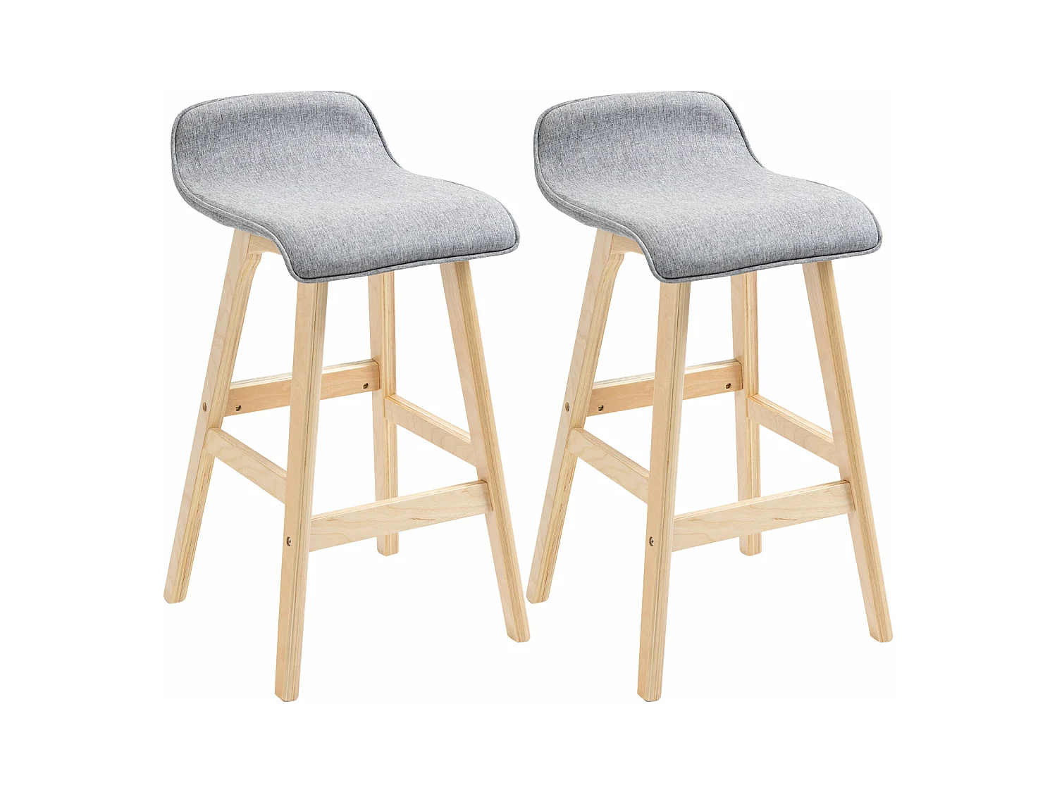 Tabourets de bar style scandinave - lot de 2 tabourets de bar avec repose-pieds - bois de sapin tissu polyester aspect lin gris