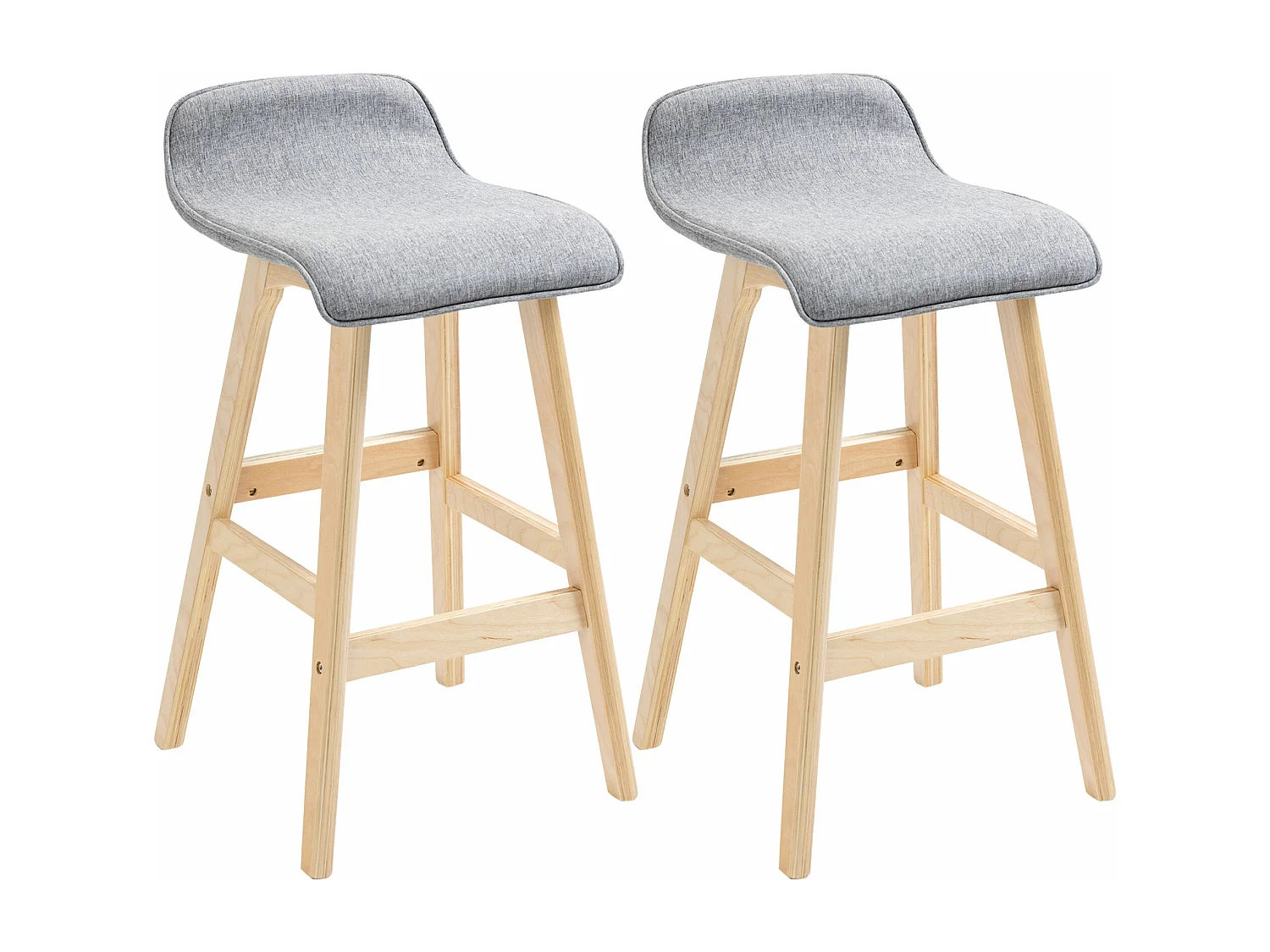 Tabourets de bar style scandinave - lot de 2 tabourets de bar avec repose-pieds - bois de sapin tissu polyester aspect lin gris