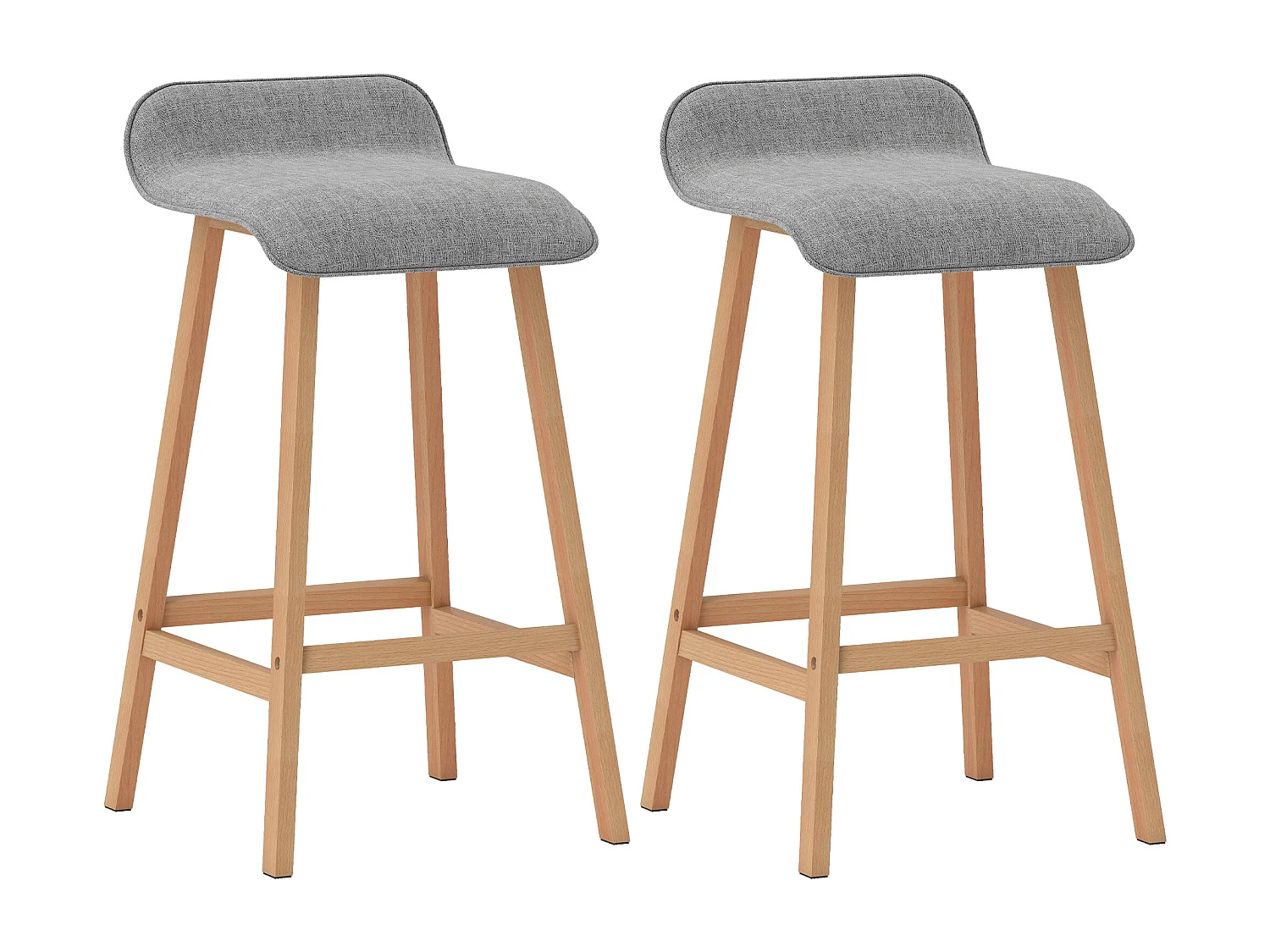 Tabourets de bar style scandinave - lot de 2 tabourets de bar avec repose-pieds - bois de sapin tissu polyester aspect lin gris