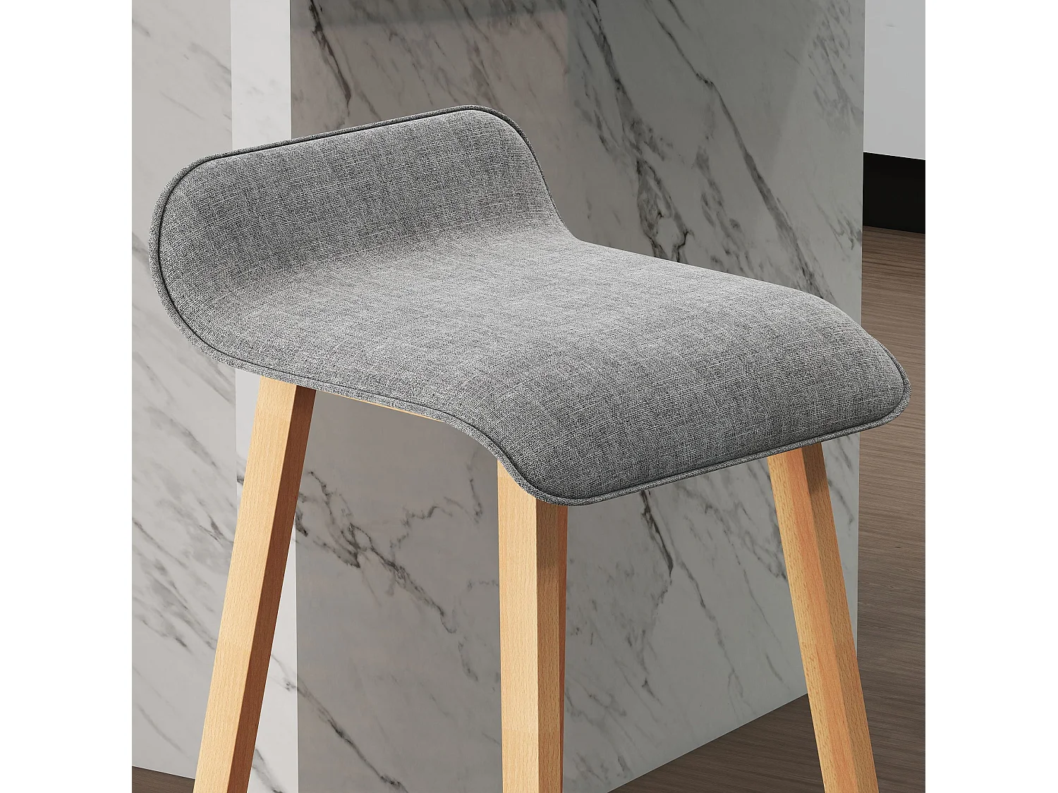 Tabourets de bar style scandinave - lot de 2 tabourets de bar avec repose-pieds - bois de sapin tissu polyester aspect lin gris