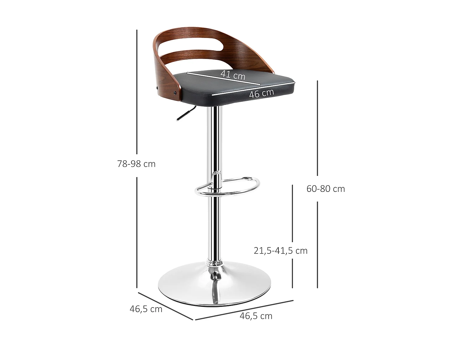 Lot de 2 tabourets de bar design contemporain hauteur d'assise réglable pivotant 360° revêtement synthétique noir dossier ajouré aspect bois