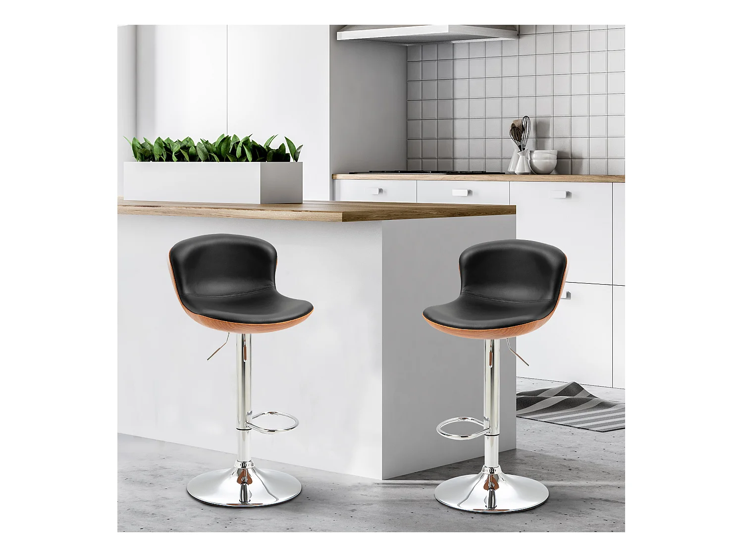 Lot de 2 tabourets de bar design contemporain hauteur d'assise réglable 64-85 cm pivotant 360° revêtement synthétique noir imitation bois