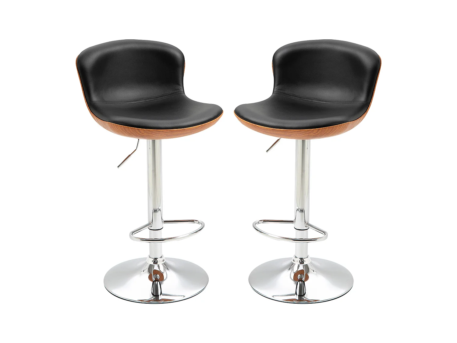 Lot de 2 tabourets de bar design contemporain hauteur d'assise réglable 64-85 cm pivotant 360° revêtement synthétique noir imitation bois