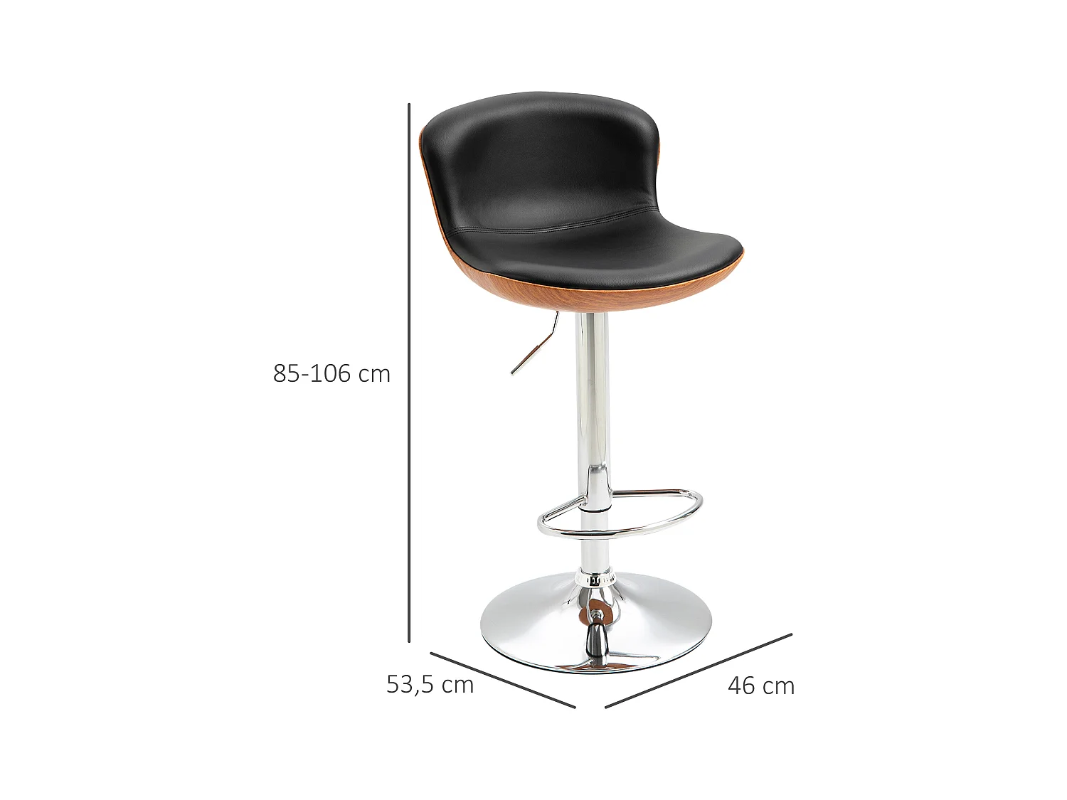Lot de 2 tabourets de bar design contemporain hauteur d'assise réglable 64-85 cm pivotant 360° revêtement synthétique noir imitation bois