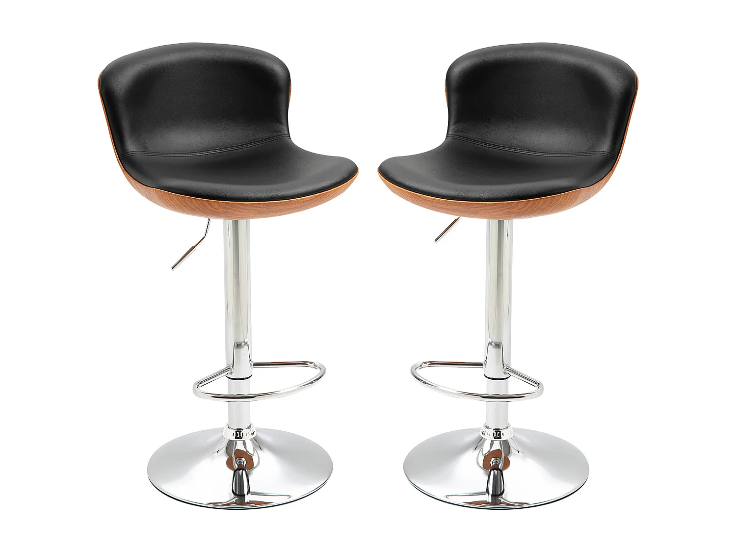 Lot de 2 tabourets de bar design contemporain hauteur d'assise réglable 64-85 cm pivotant 360° revêtement synthétique noir imitation bois