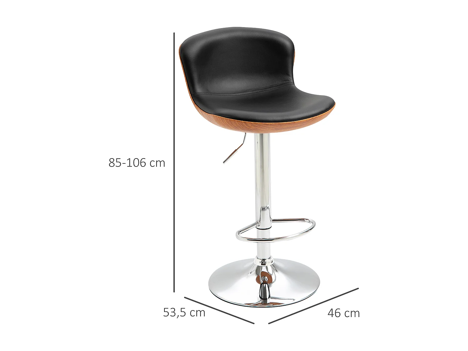 Lot de 2 tabourets de bar design contemporain hauteur d'assise réglable 64-85 cm pivotant 360° revêtement synthétique noir imitation bois
