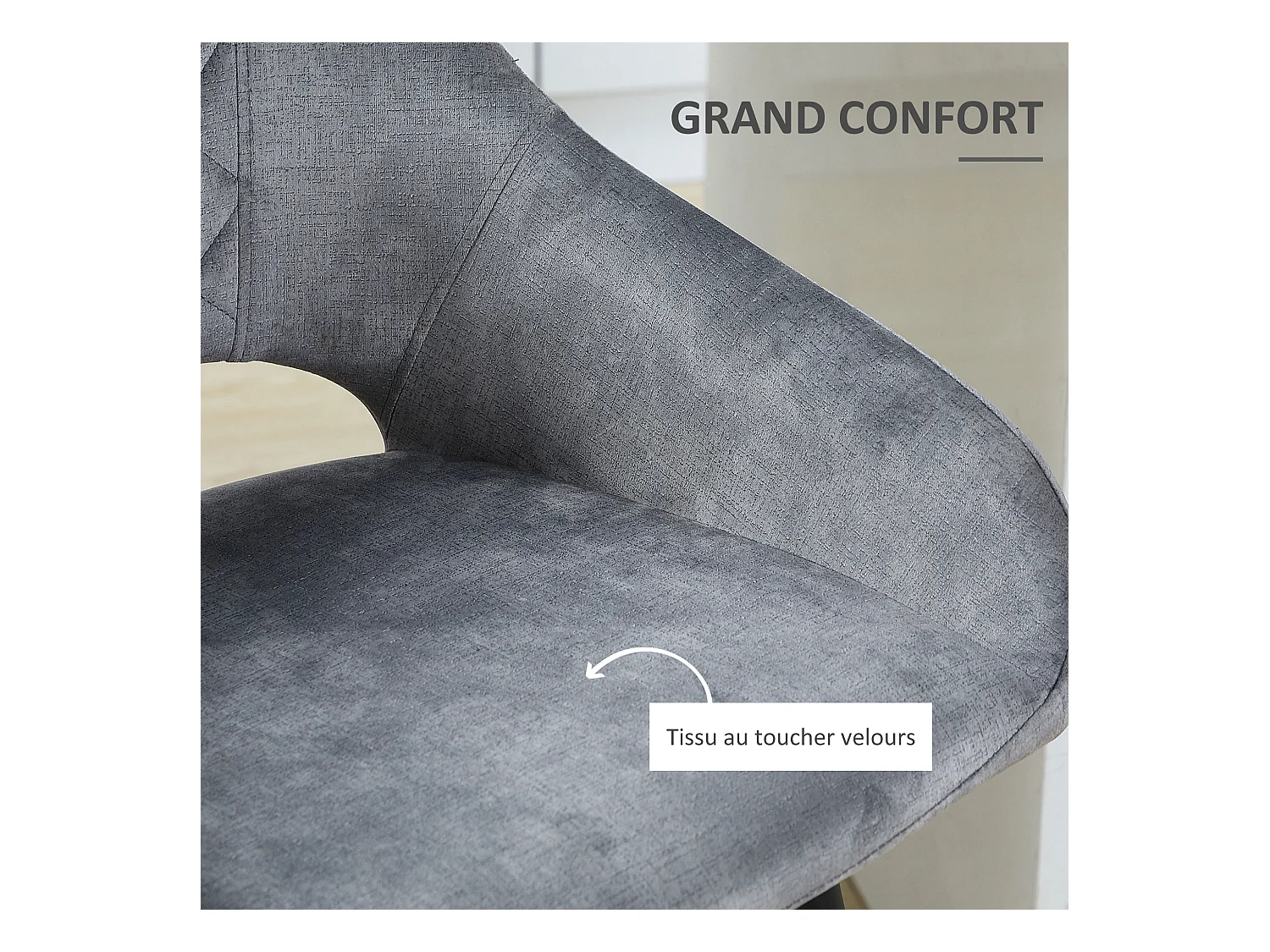 Lot de 2 tabourets de bar design Chesterfield dossier ajouré effet capitonné piètement acier effilé noir velours gris