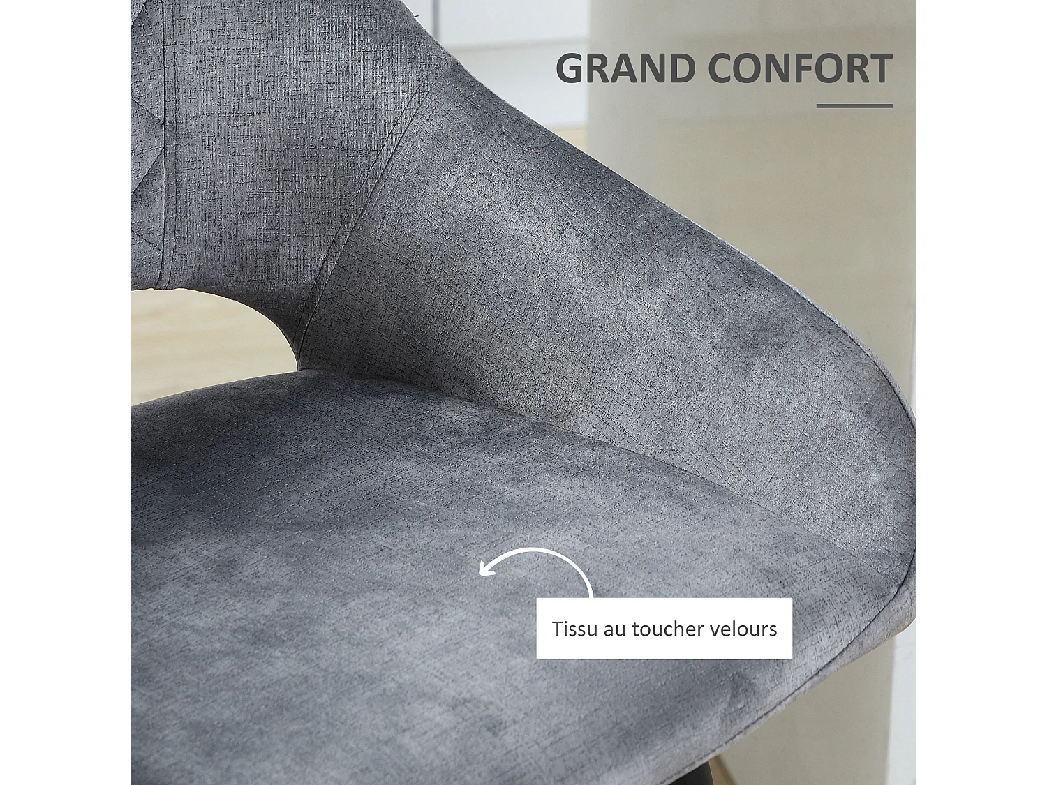 Lot de 2 tabourets de bar design Chesterfield dossier ajouré effet capitonné piètement acier effilé noir velours gris