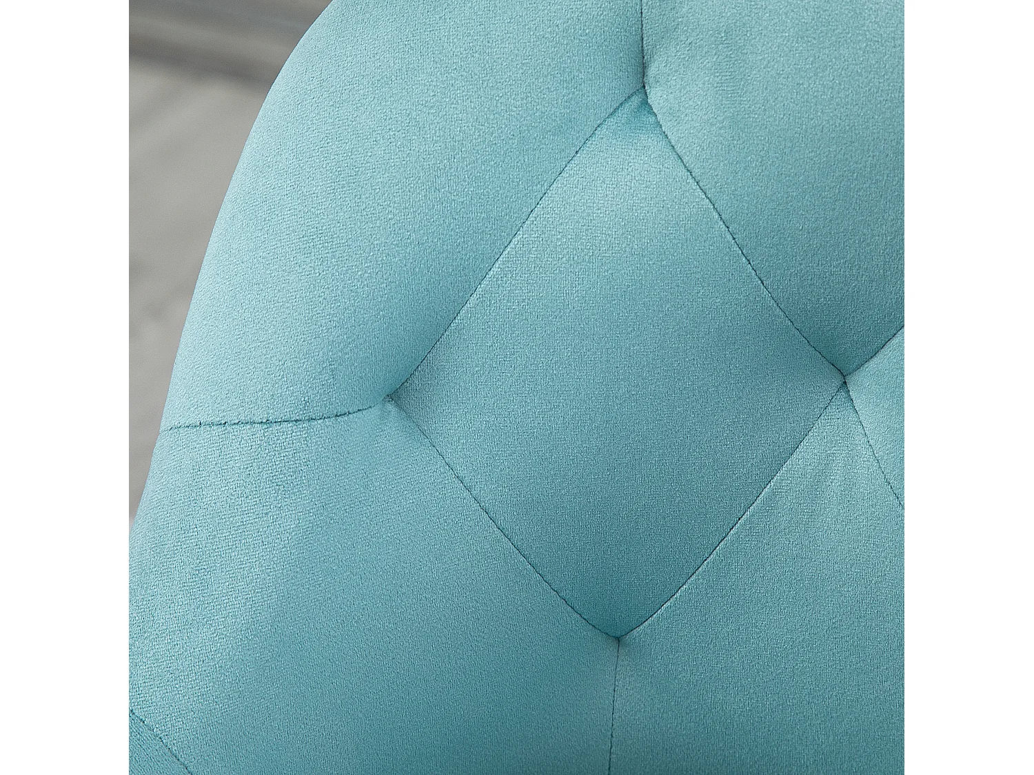 Lot de 2 tabourets de bar design Chesterfield effet capitonné piètement métal effilé noir extrémités dorées repose-pied aspect velours bleu