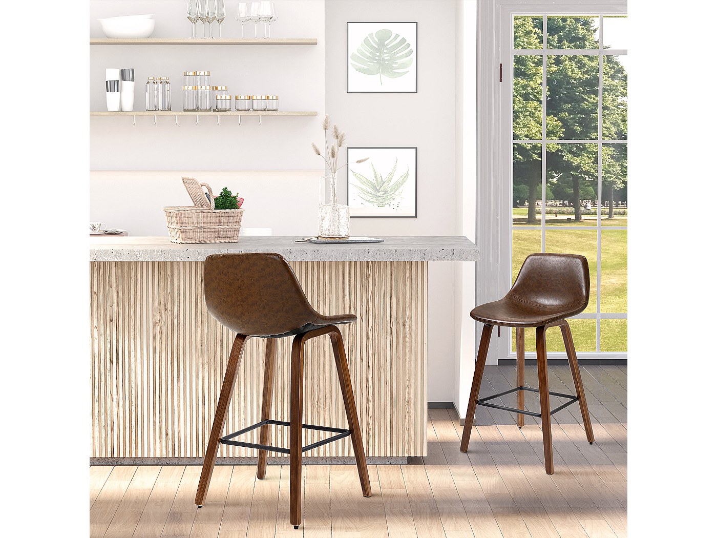 Tabourets de bar grand confort bois massif lin bleu Homcom | Maisons du Monde Tabourets de bar grand confort bois massif lin bleu Homcom | Maisons du Monde