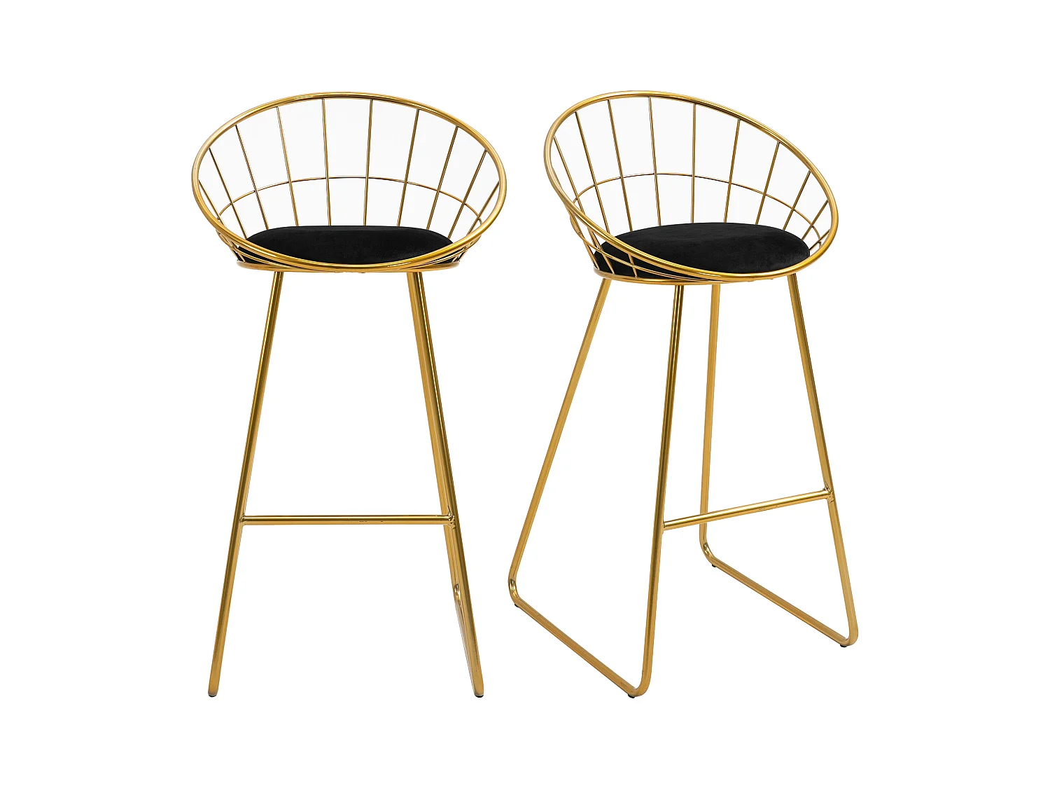 Lot de 2 tabourets de bar design avec repose-pied structure métal et coussin velours 52,5 x 47 x 97 cm noir et doré