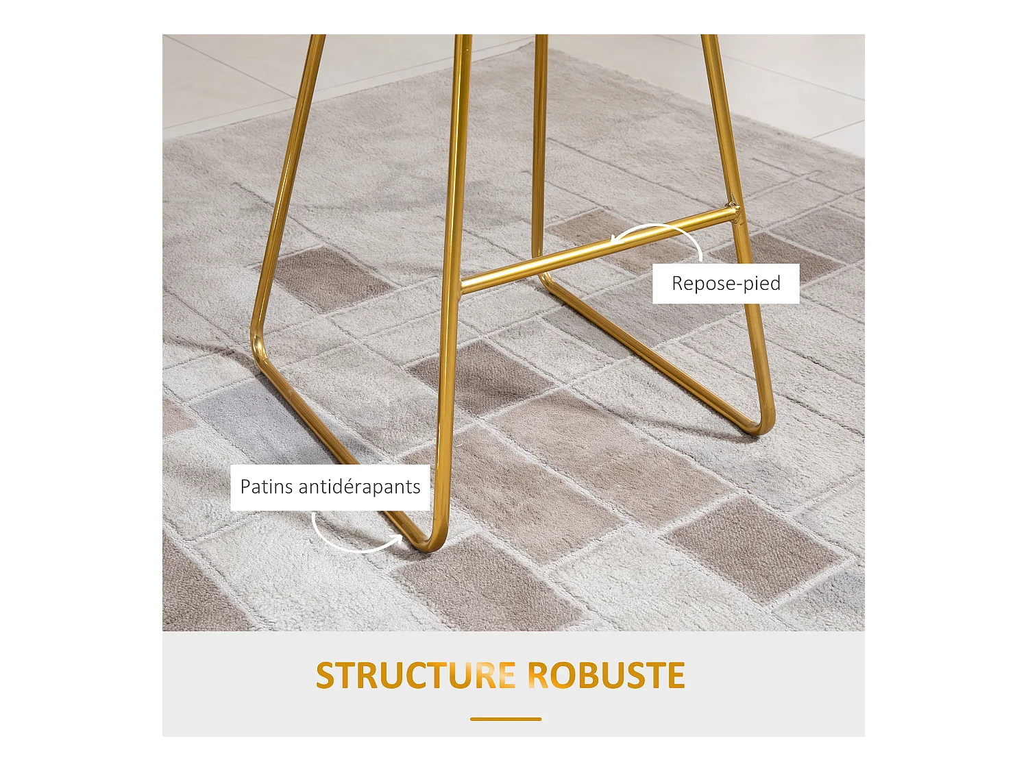 Lot de 2 tabourets de bar design avec repose-pied structure métal et coussin velours 52,5 x 47 x 97 cm noir et doré