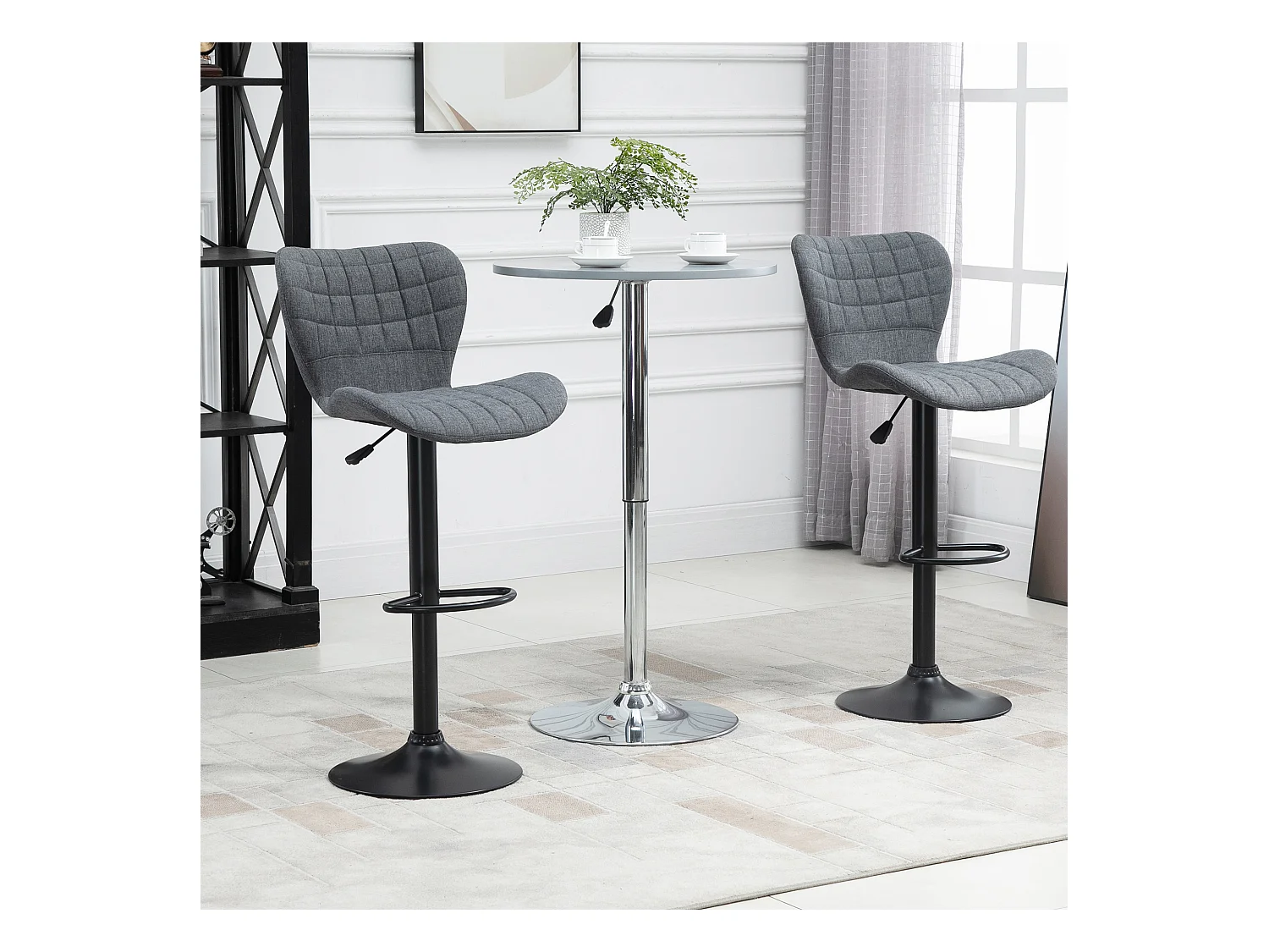 Lot de 2 tabourets de bar design dossier incurvé capitonné hauteur d'assise réglable 61-81 cm pivotant 360° repose-pied velours gris