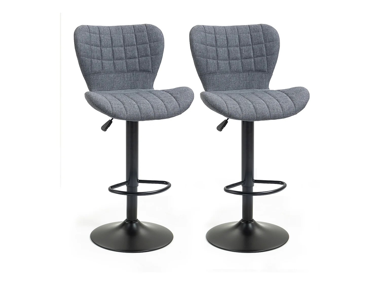 Lot de 2 tabourets de bar design dossier incurvé capitonné hauteur d'assise réglable 61-81 cm pivotant 360° repose-pied velours gris