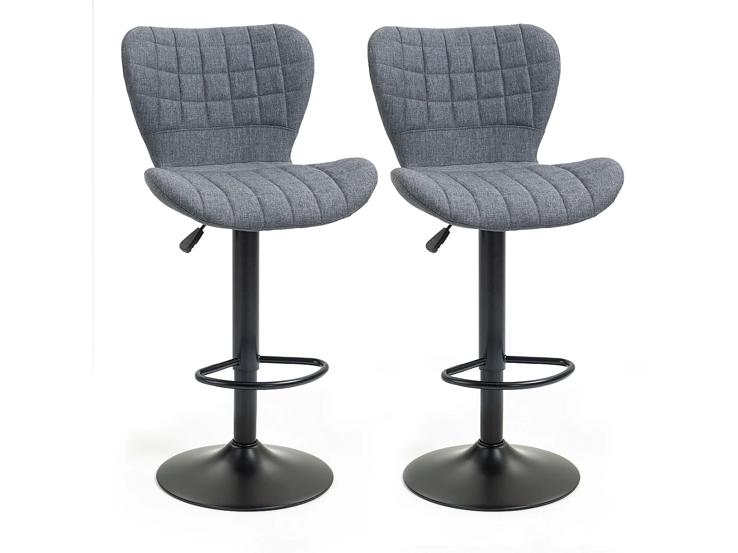 Lot de 2 tabourets de bar design dossier incurvé capitonné hauteur d'assise réglable 61-81 cm pivotant 360° repose-pied velours gris