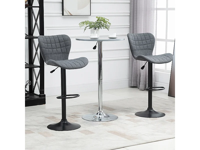 Lot de 2 tabourets de bar design dossier incurvé capitonné hauteur d'assise réglable 61-81 cm pivotant 360° repose-pied velours gris