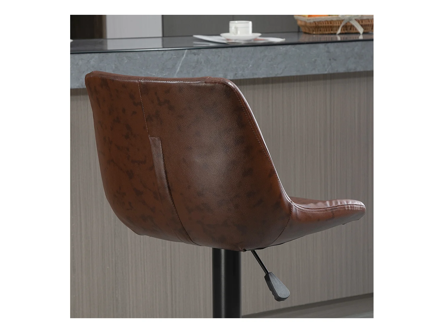 Lot de 2 tabourets de bar Vintage réglable pivotant avec repose-pied revêtement synthétique marron effet vieilli