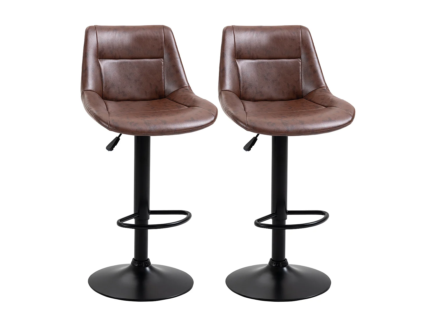Lot de 2 tabourets de bar Vintage réglable pivotant avec repose-pied revêtement synthétique marron effet vieilli