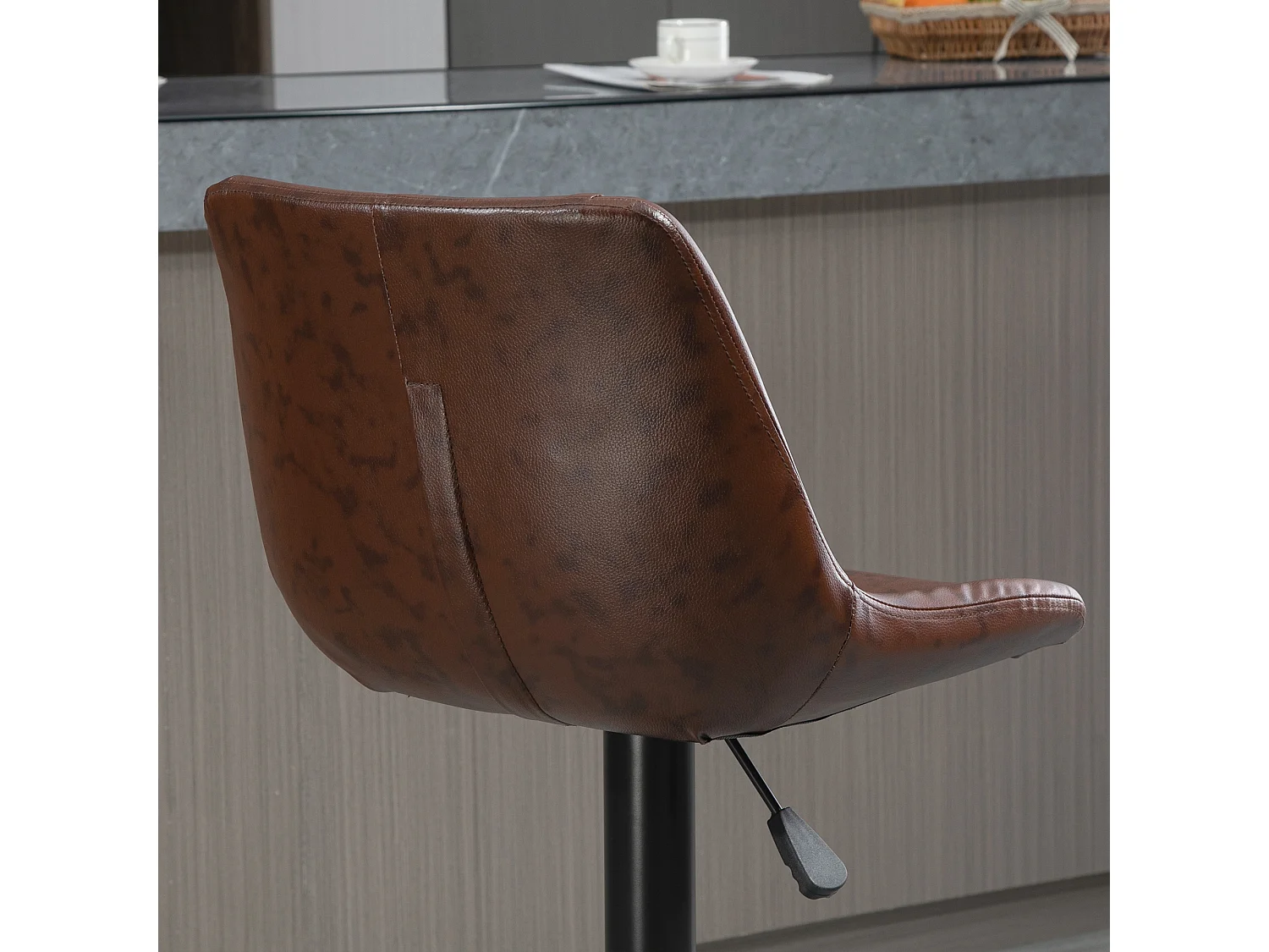 Lot de 2 tabourets de bar Vintage réglable pivotant avec repose-pied revêtement synthétique marron effet vieilli