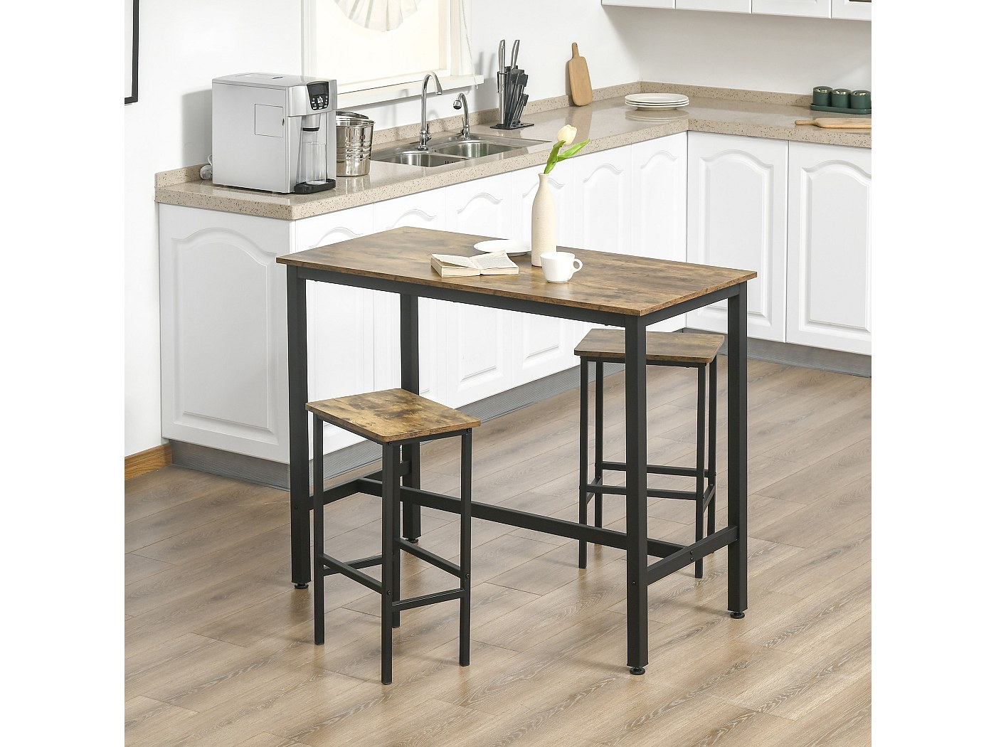 Lot de 2 tabourets de bar industriel avec repose-pieds hauteur assise