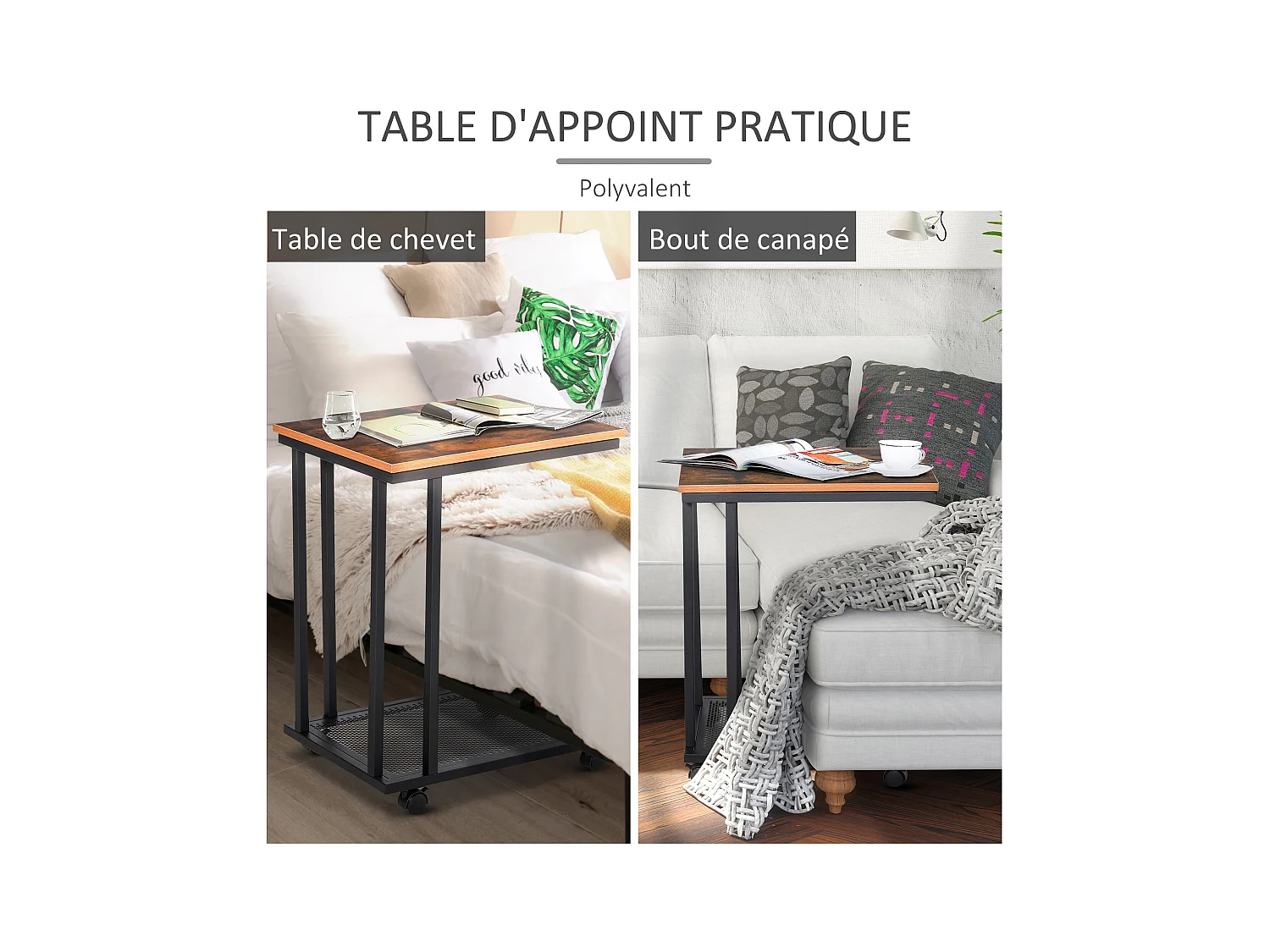 Table basse table d'appoint Vintage style industriel étagère acier noir MDF coloris boisé
