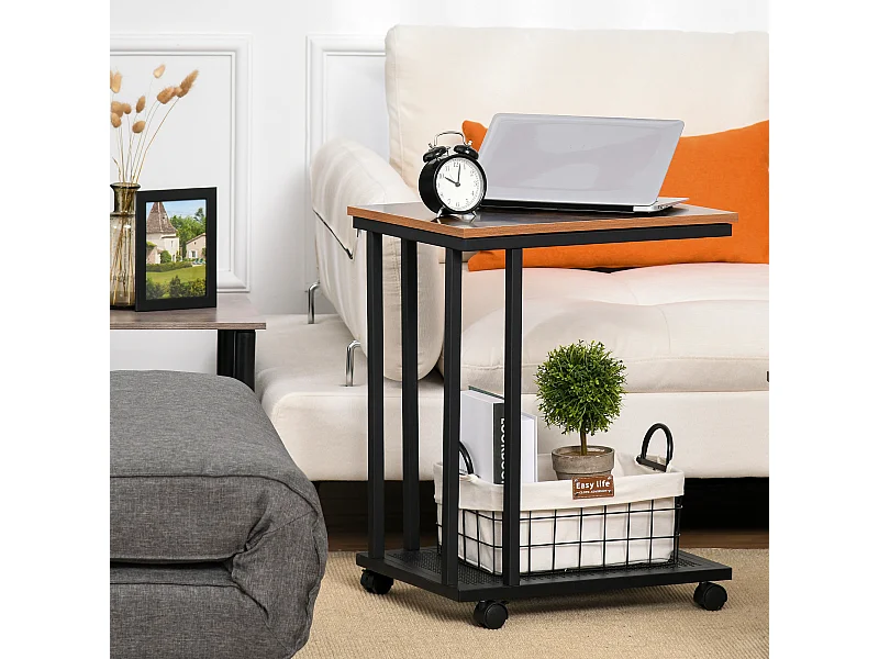 Table basse table d'appoint Vintage style industriel étagère acier noir MDF coloris boisé