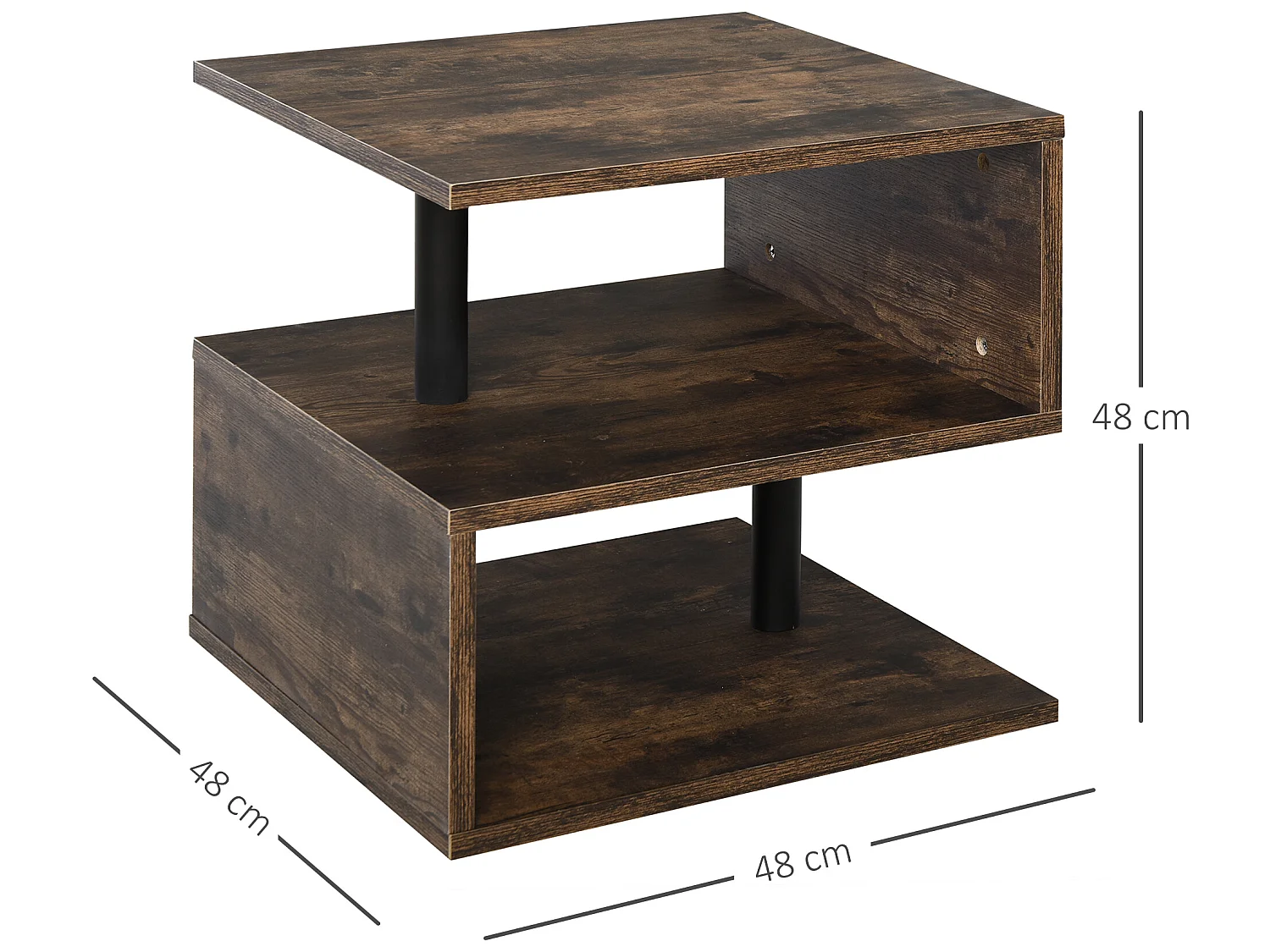 Table basse contemporaine design géométrique en S métal noir MDF boisé veinage bois