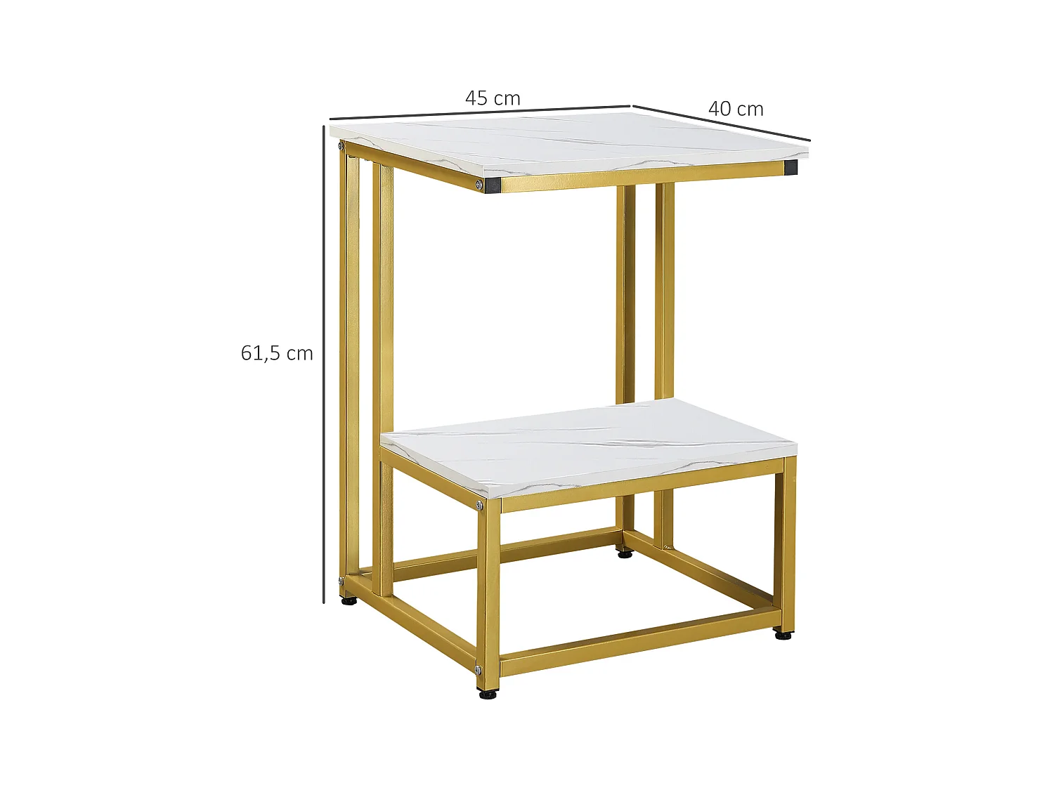 Table basse moderne salon table d'appoint chambre guéridon bout de canapé design structure acier doré plateau étagère aspect marbre blanc