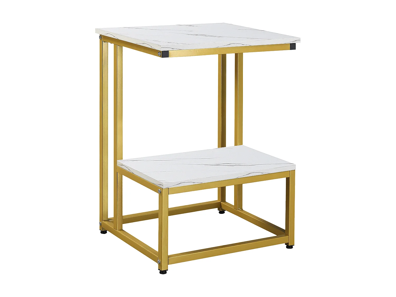 Table basse moderne salon table d'appoint chambre guéridon bout de canapé design structure acier doré plateau étagère aspect marbre blanc