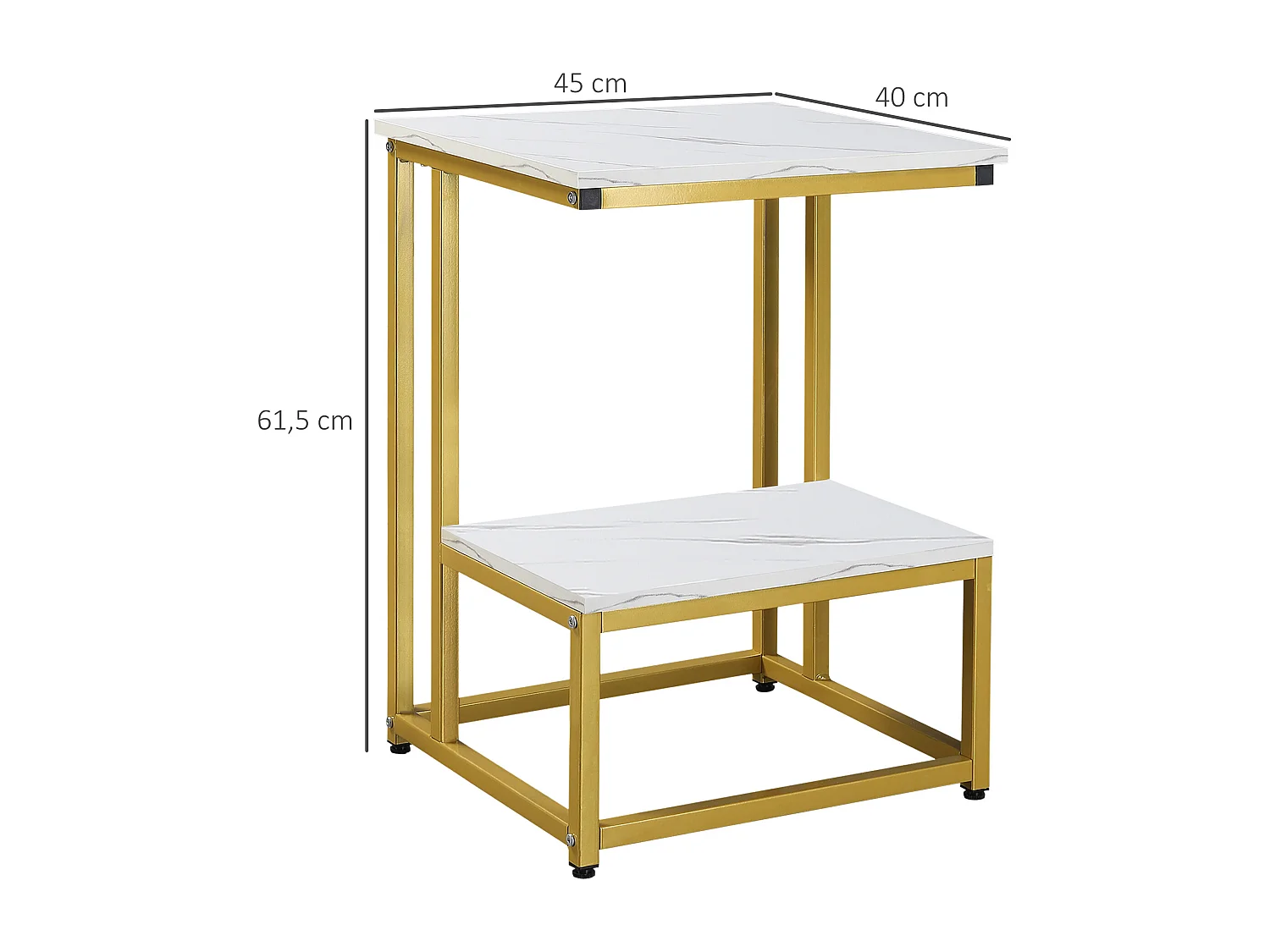 Table basse moderne salon table d'appoint chambre guéridon bout de canapé design structure acier doré plateau étagère aspect marbre blanc