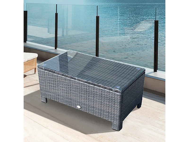 Table basse de jardin plateau verre trempé 5 mm rotin tressé 85 x 50 x 39cm Max. 50 kg marron