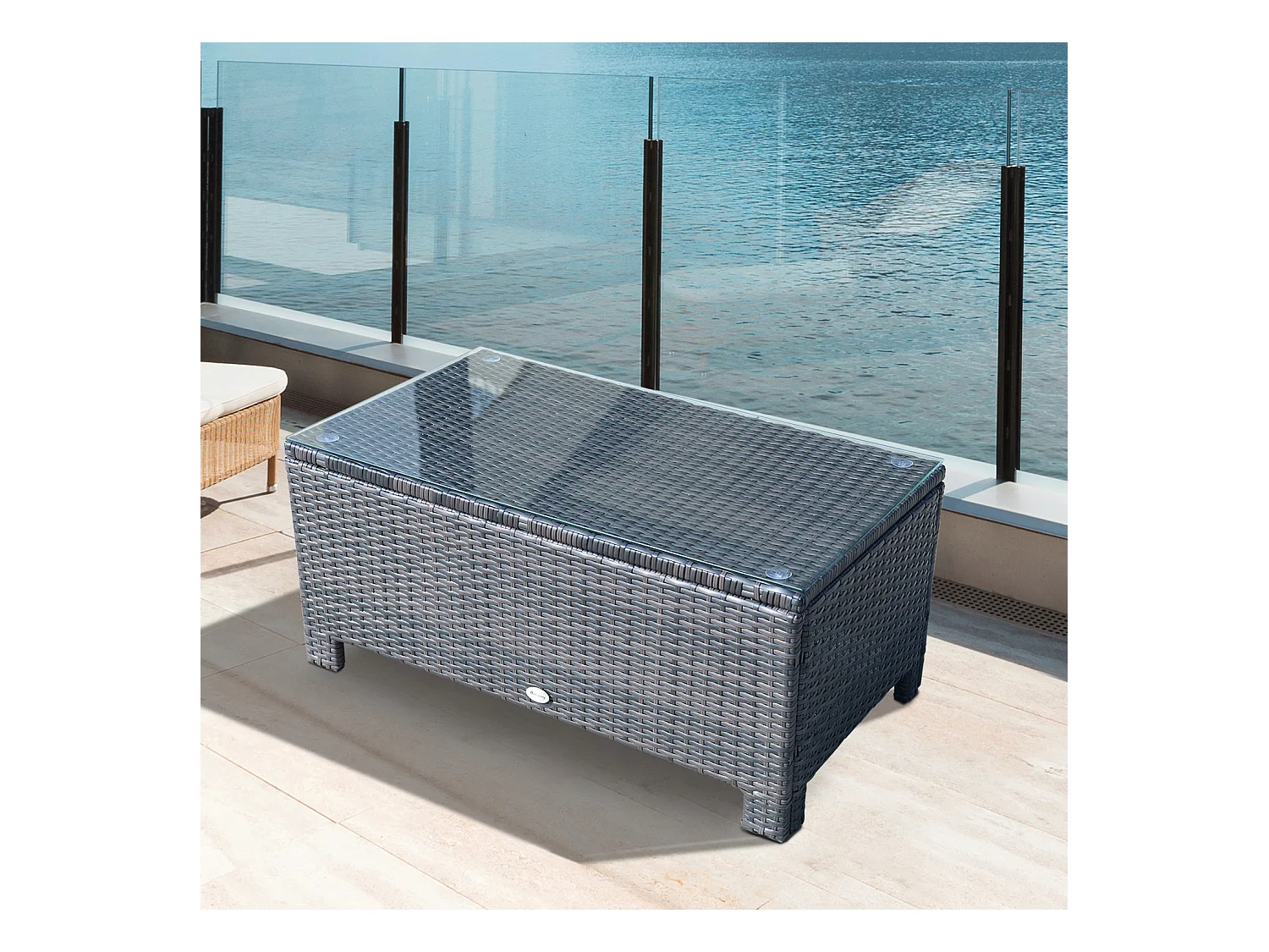 Table basse de jardin plateau verre trempé 5 mm rotin tressé 85 x 50 x 39cm Max. 50 kg marron